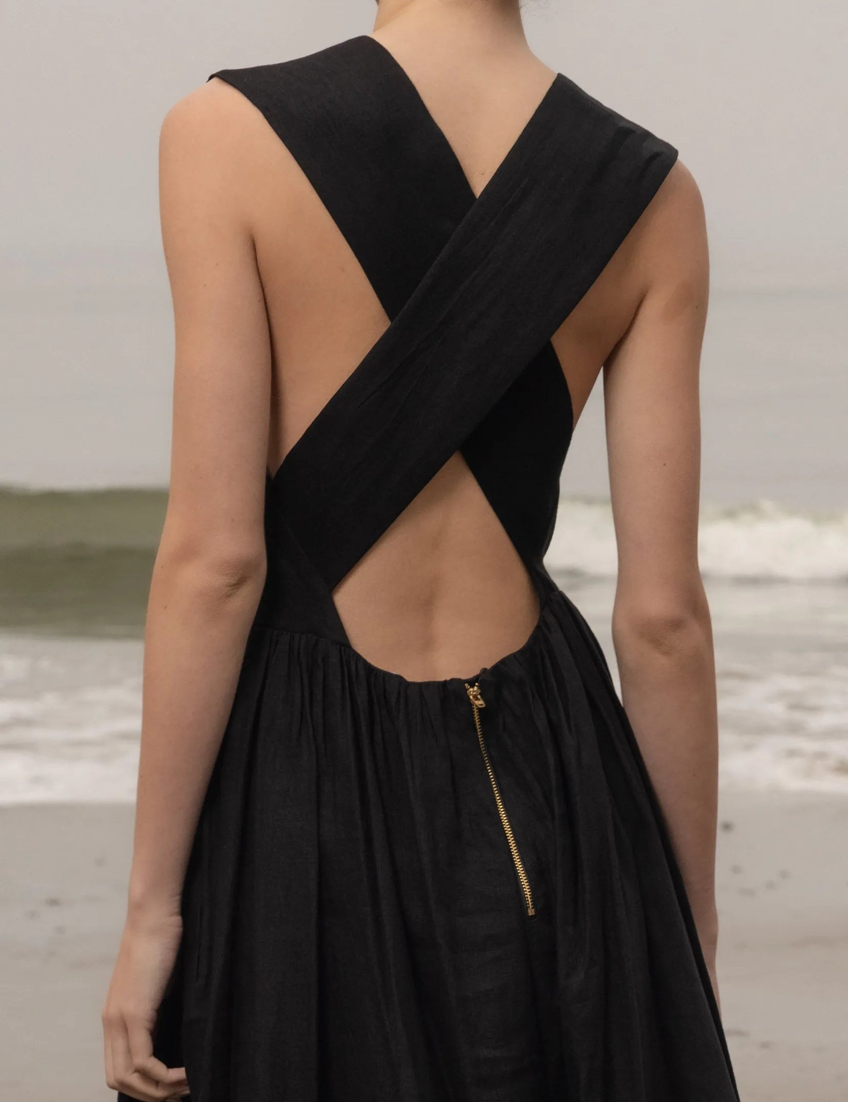 Corsica Dress - Noir Tissue Linen - Heidi Merrick