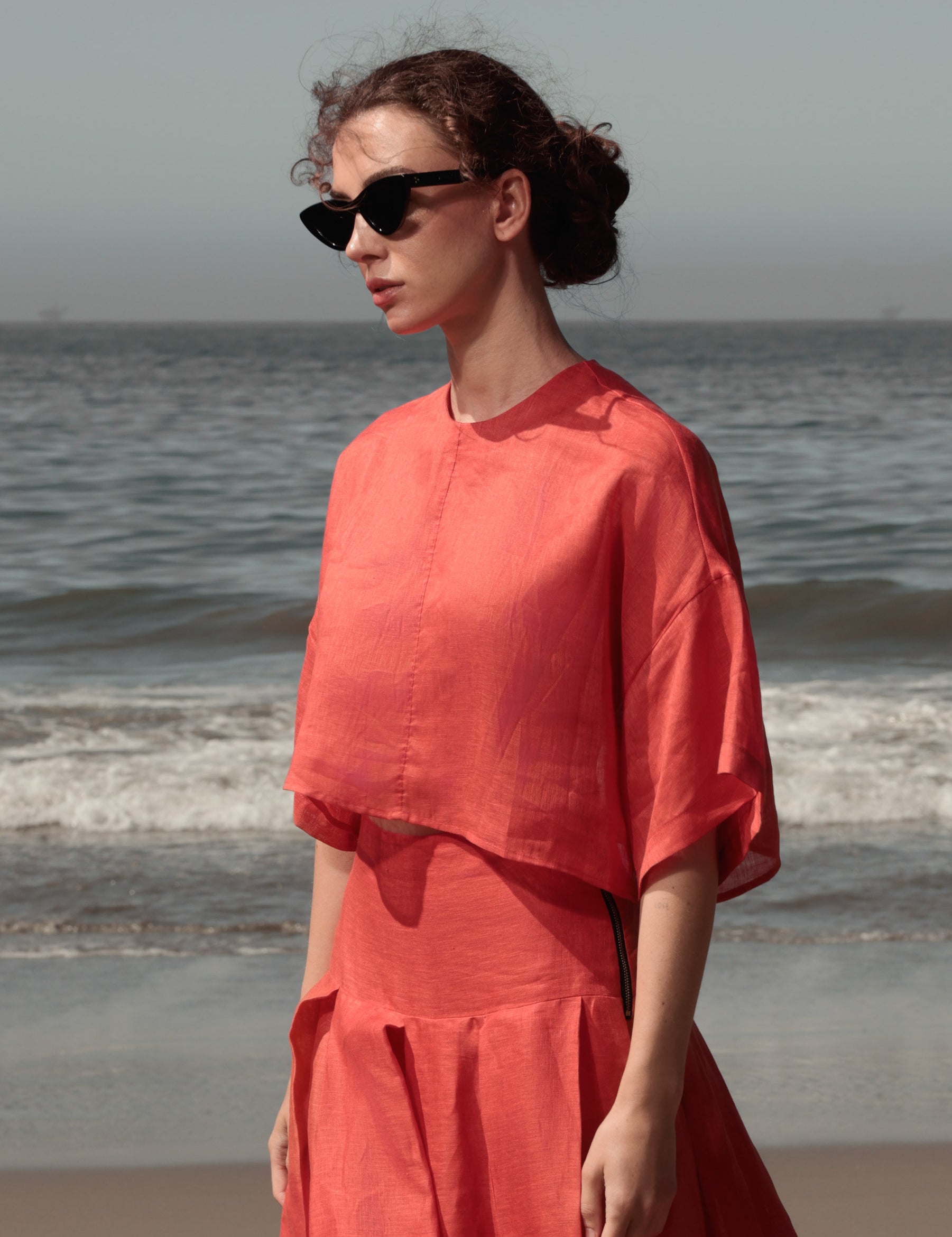 Mojave Top - Vermilion Tissue Linen
