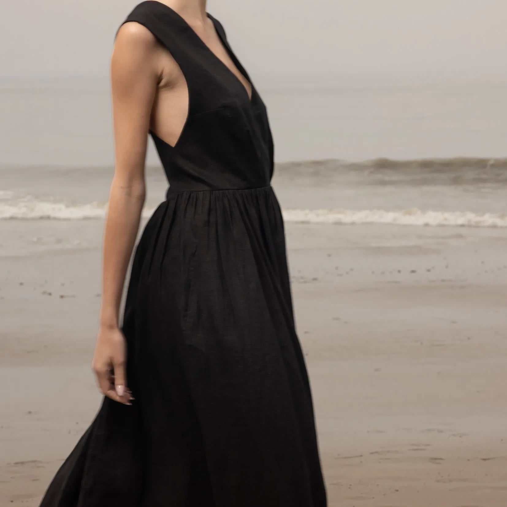 Corsica Dress - Noir Tissue Linen - Heidi Merrick