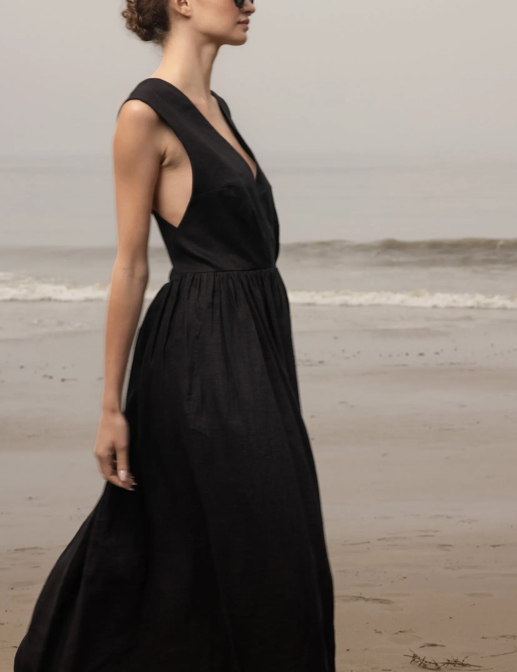 Corsica Dress - Noir Tissue Linen - Heidi Merrick