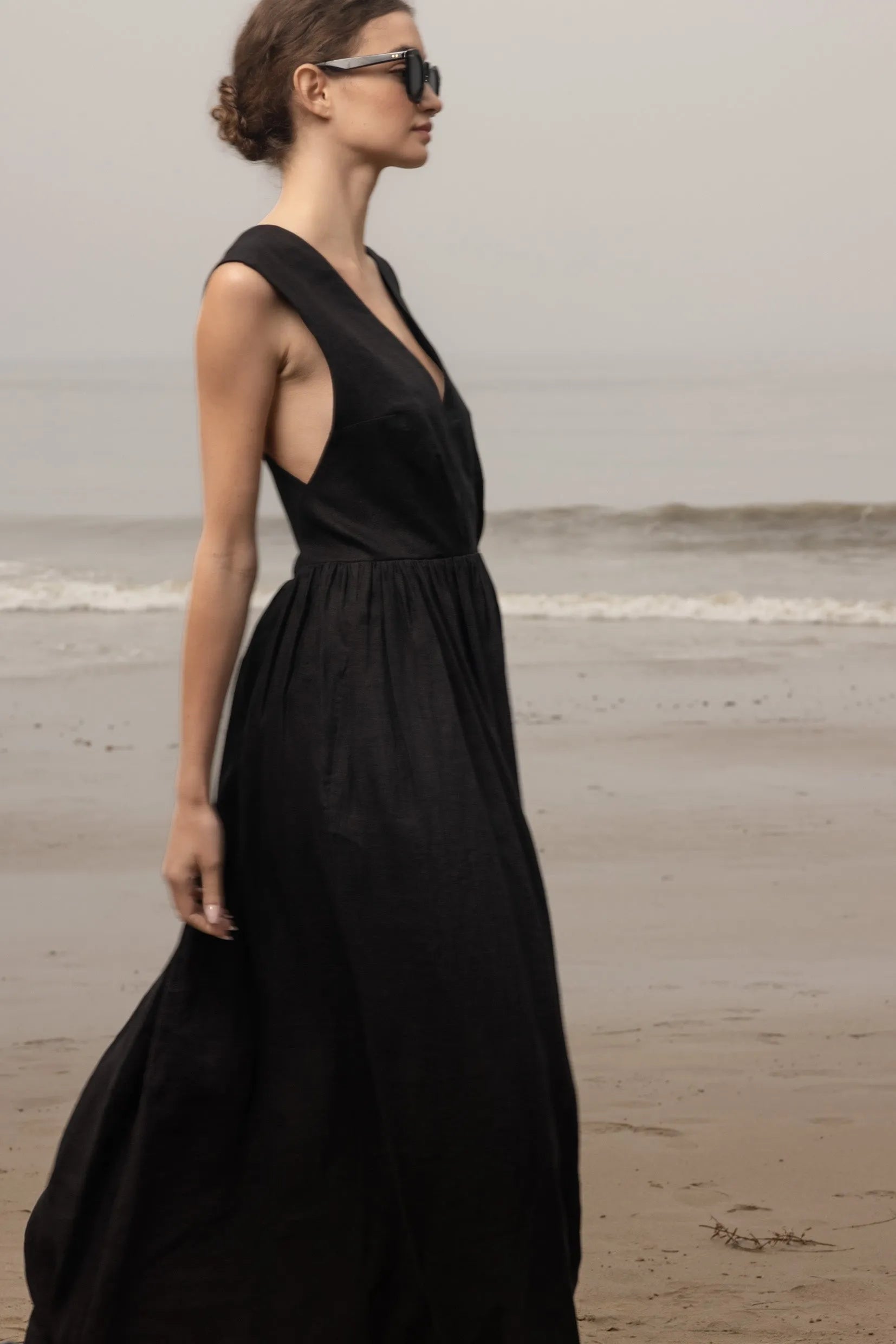 Corsica Dress - Noir Tissue Linen - Heidi Merrick