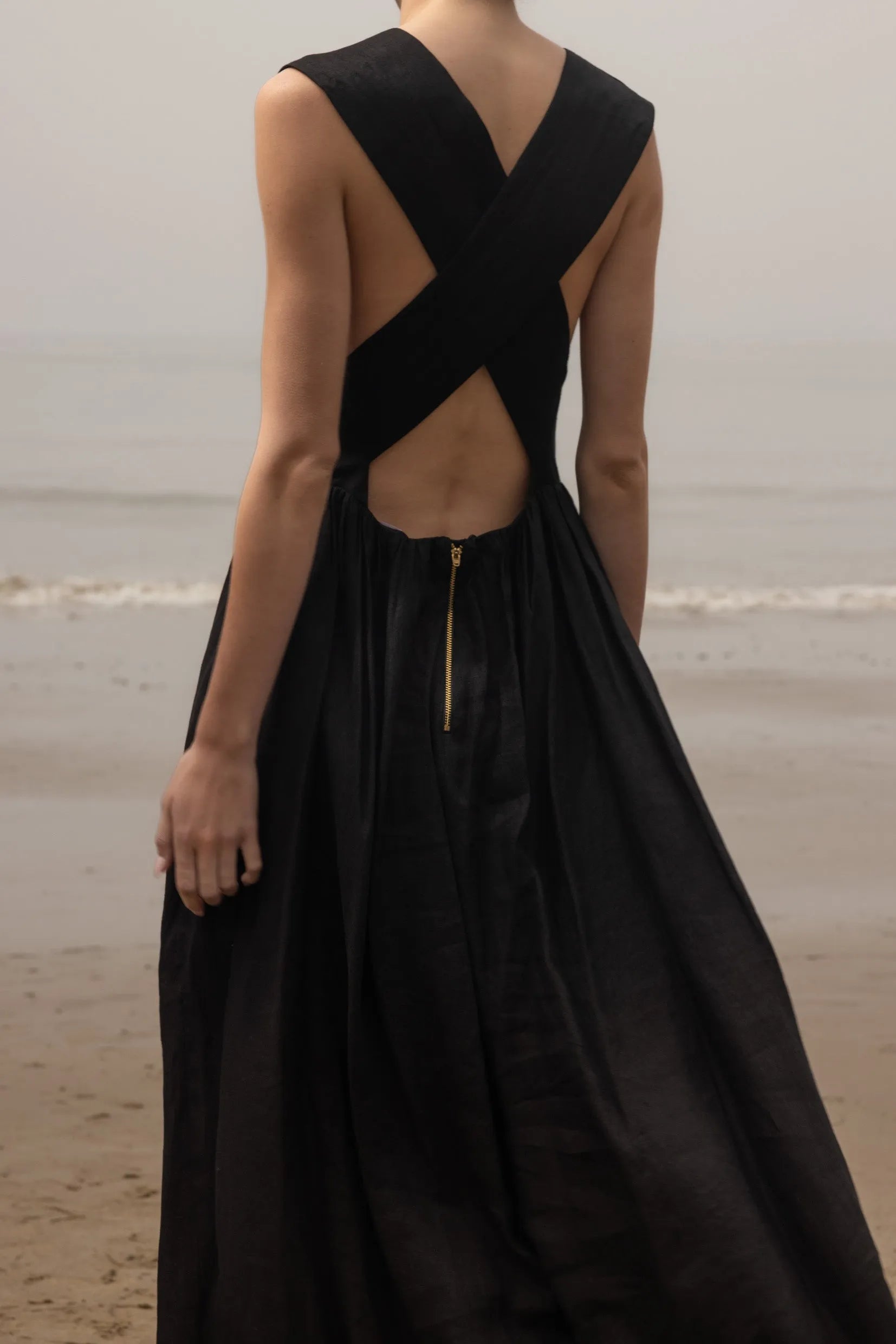 Corsica Dress - Noir Tissue Linen - Heidi Merrick