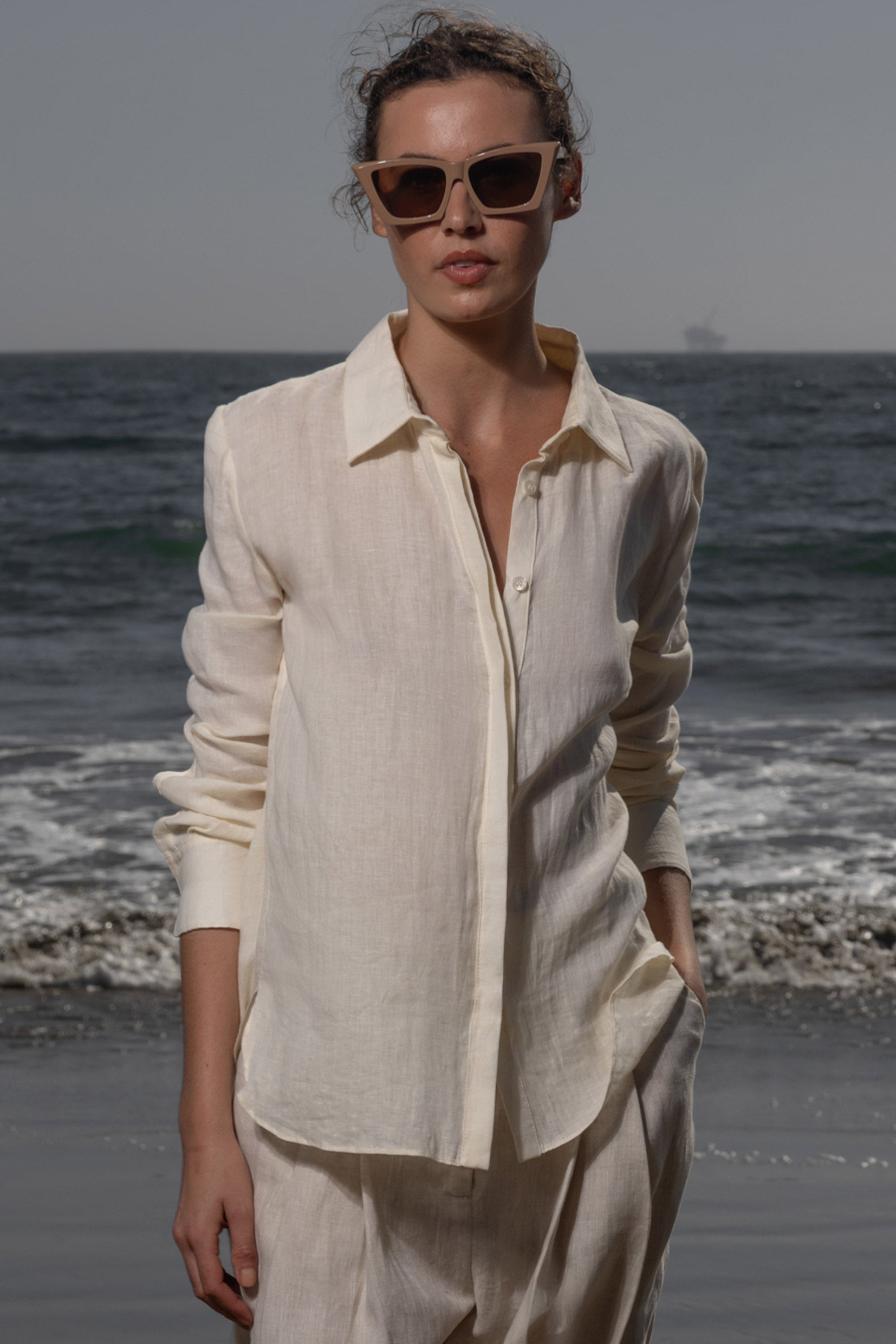 Ami Shirt - Ivory Tissue Linen - Heidi Merrick