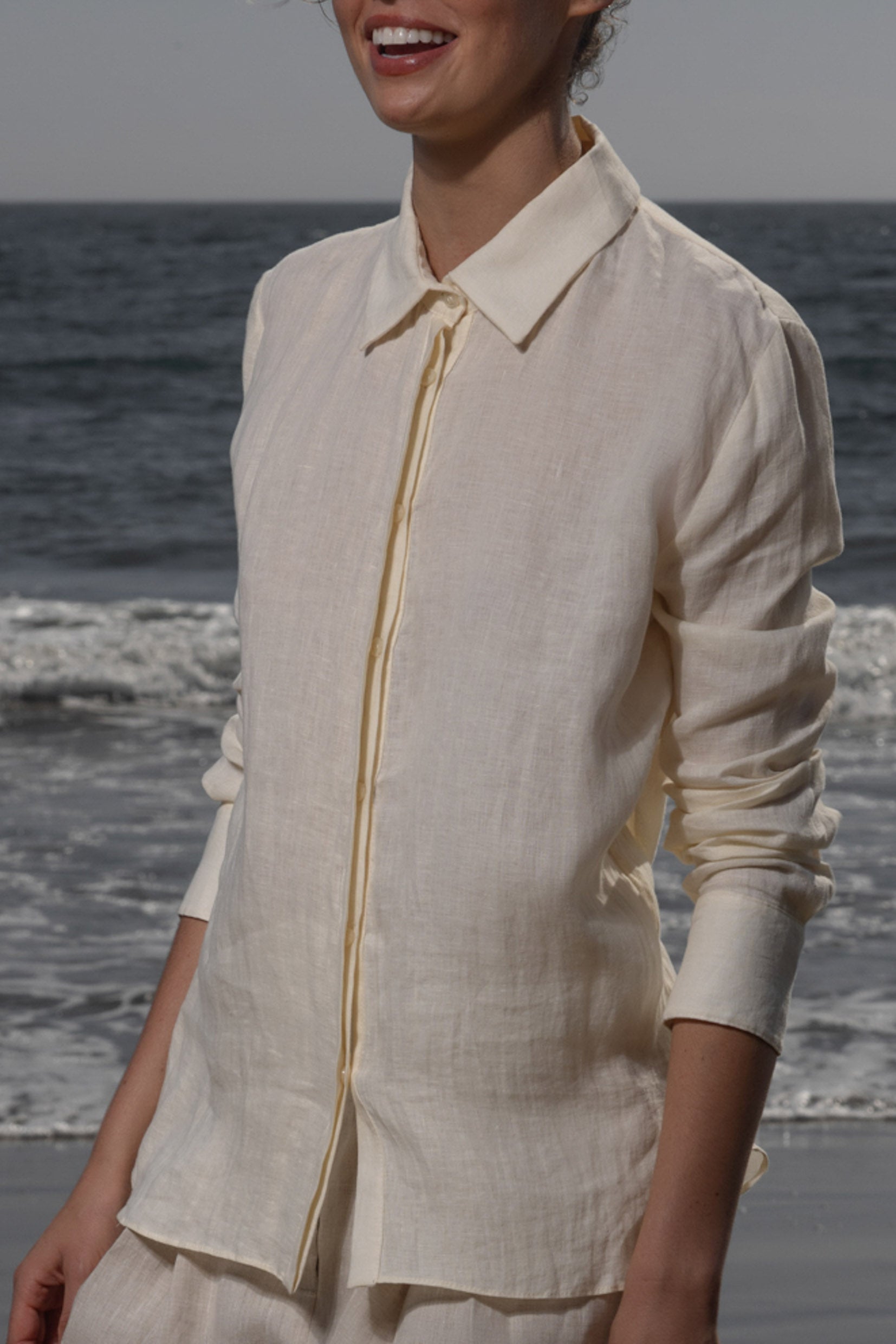 Ami Shirt - Ivory Tissue Linen - Heidi Merrick