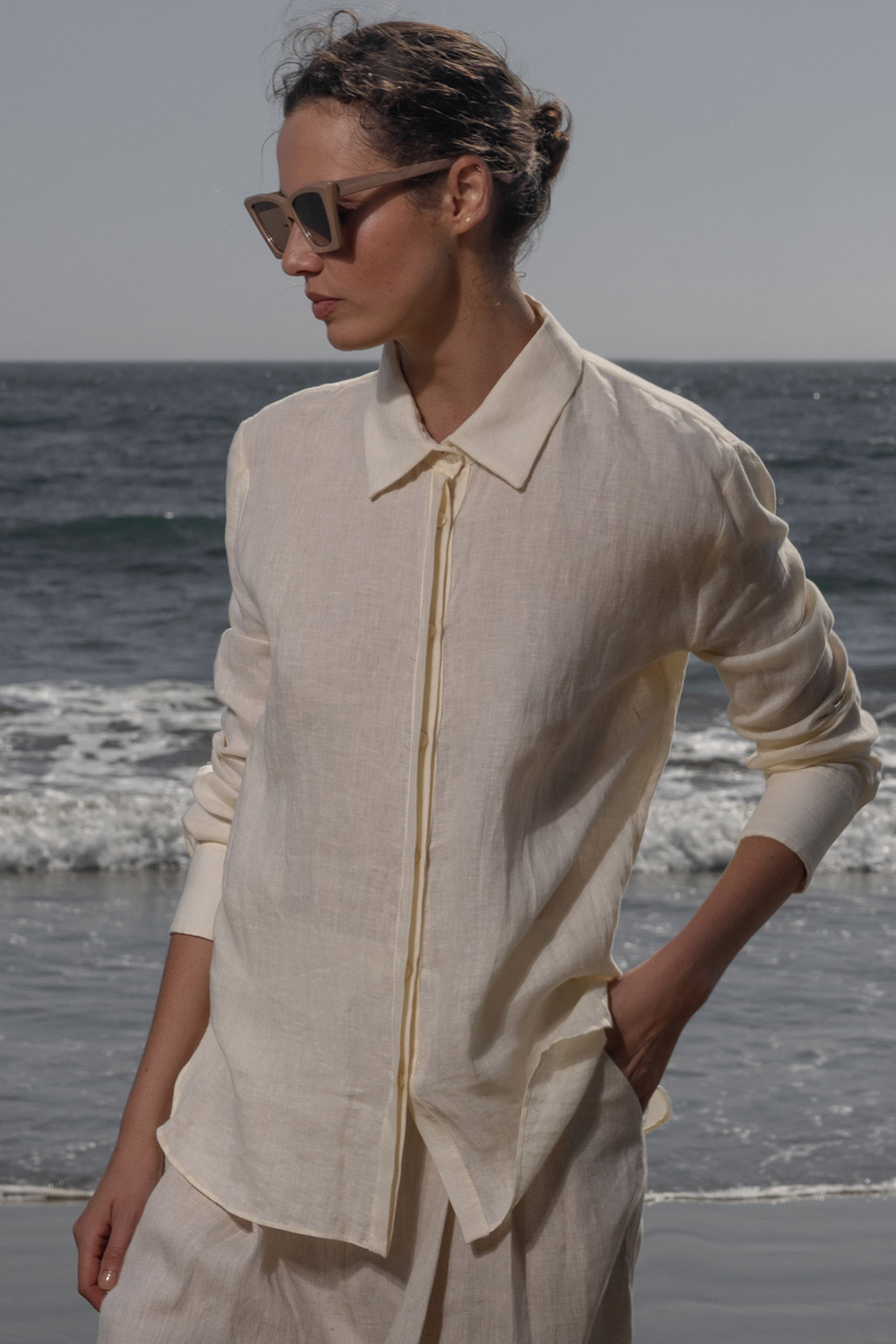 Ami Shirt - Ivory Tissue Linen - Heidi Merrick