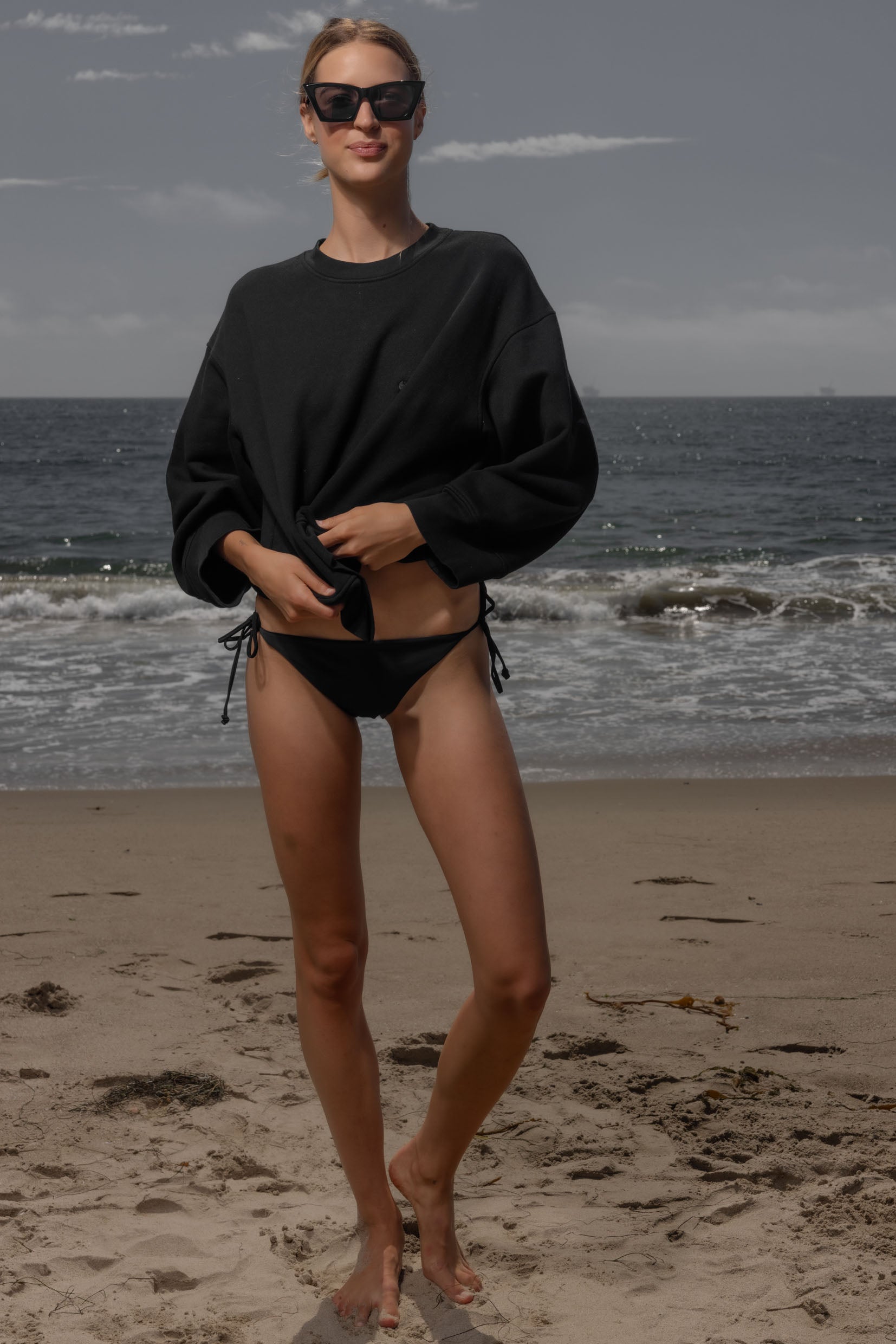 Barrel Sleeve 70's SRF LA Crewneck - Black Embroidered - Heidi Merrick