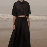 Marbella Skirt - Noir Tissue Linen - Heidi Merrick