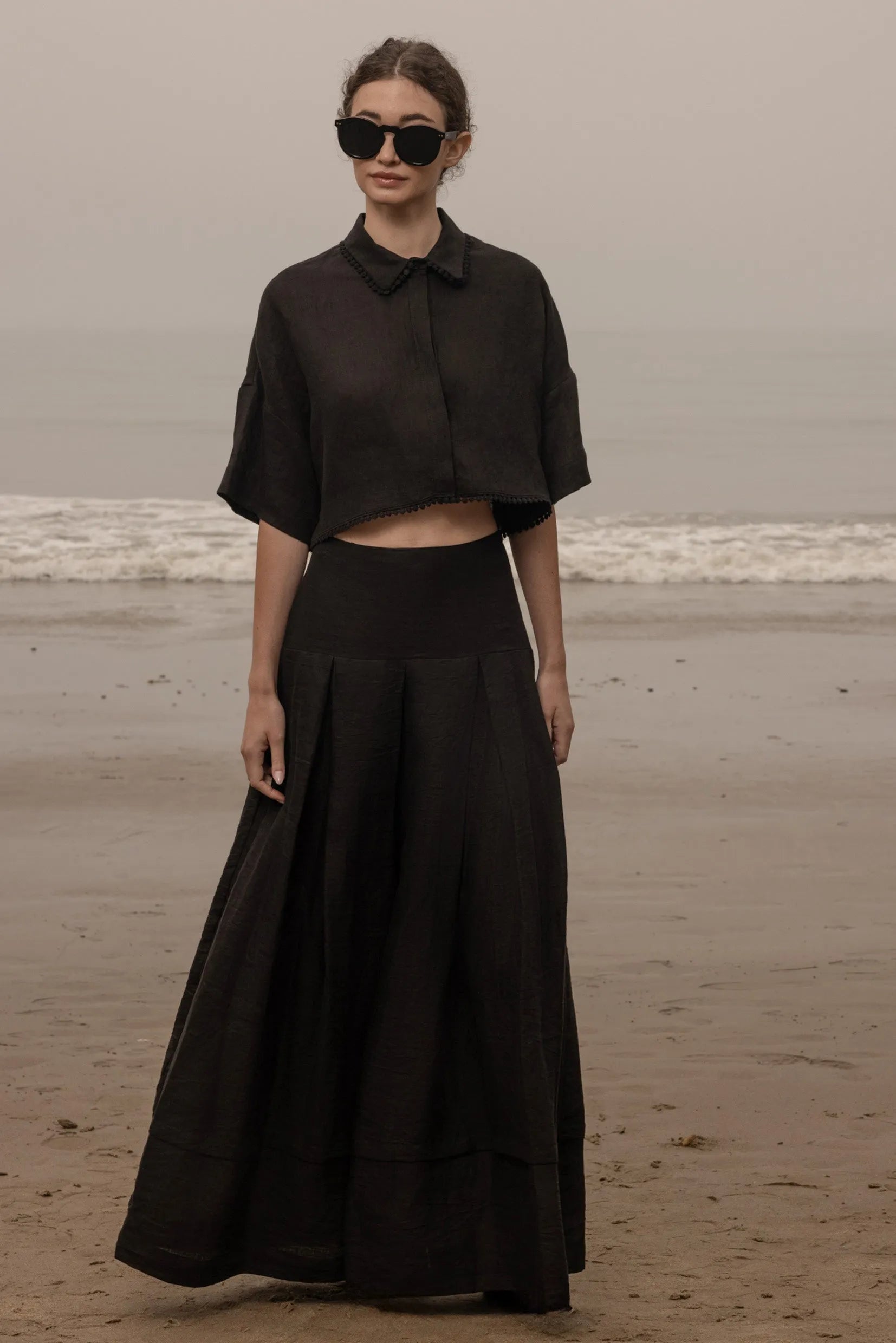 Marbella Skirt - Noir Tissue Linen - Heidi Merrick