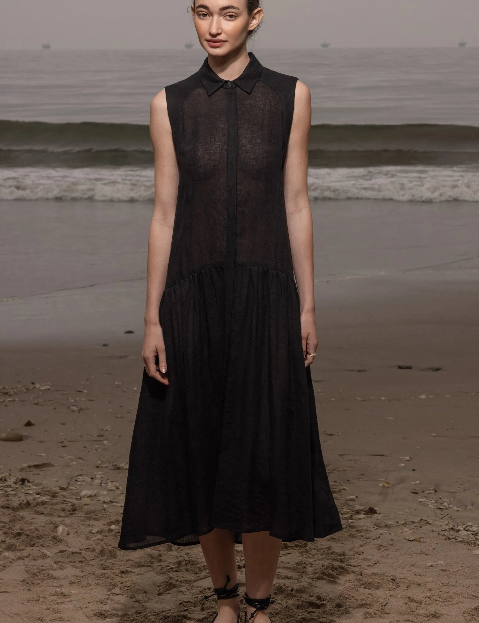 Provence Dress - Noir Tissue Linen - Heidi Merrick