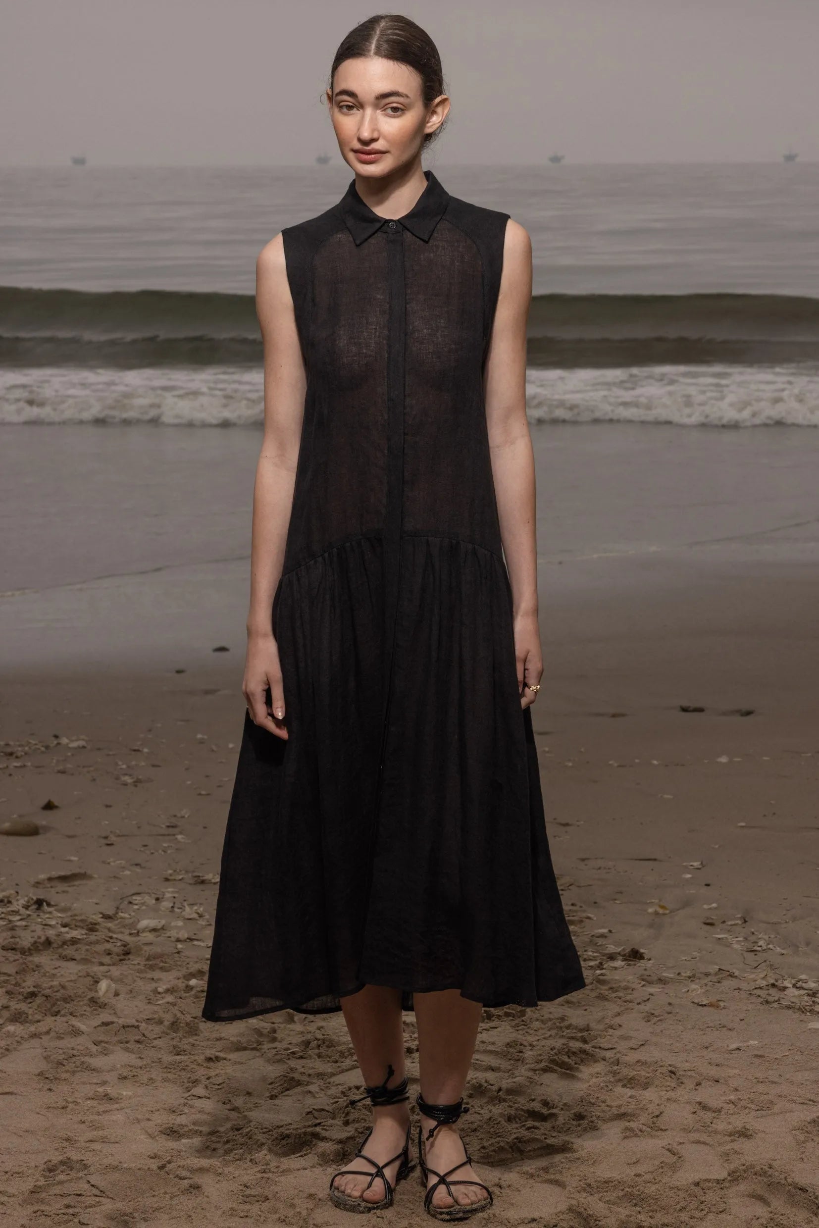 Provence Dress - Noir Tissue Linen - Heidi Merrick