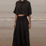 Marbella Skirt - Noir Tissue Linen - Heidi Merrick