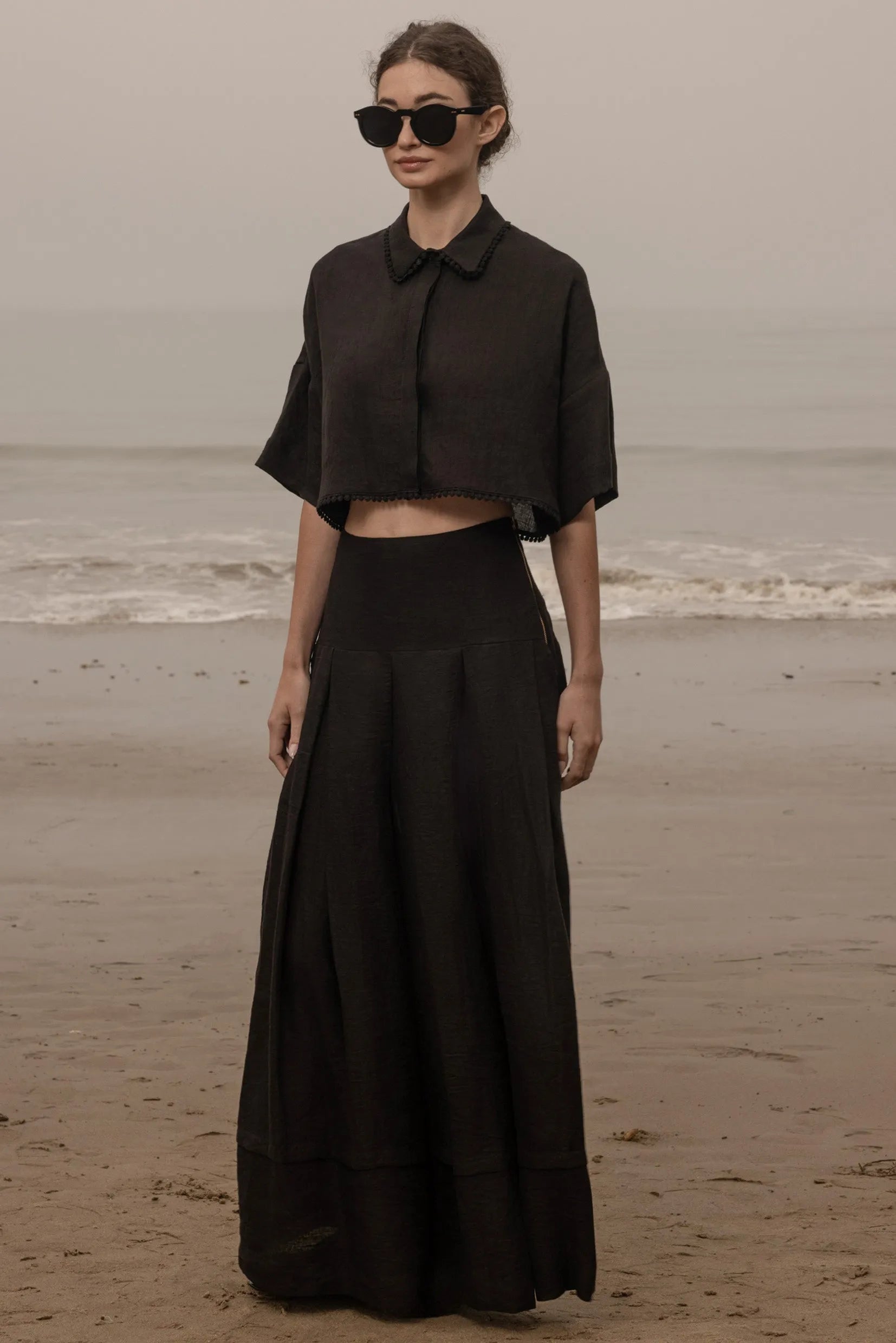 Marbella Skirt - Noir Tissue Linen - Heidi Merrick