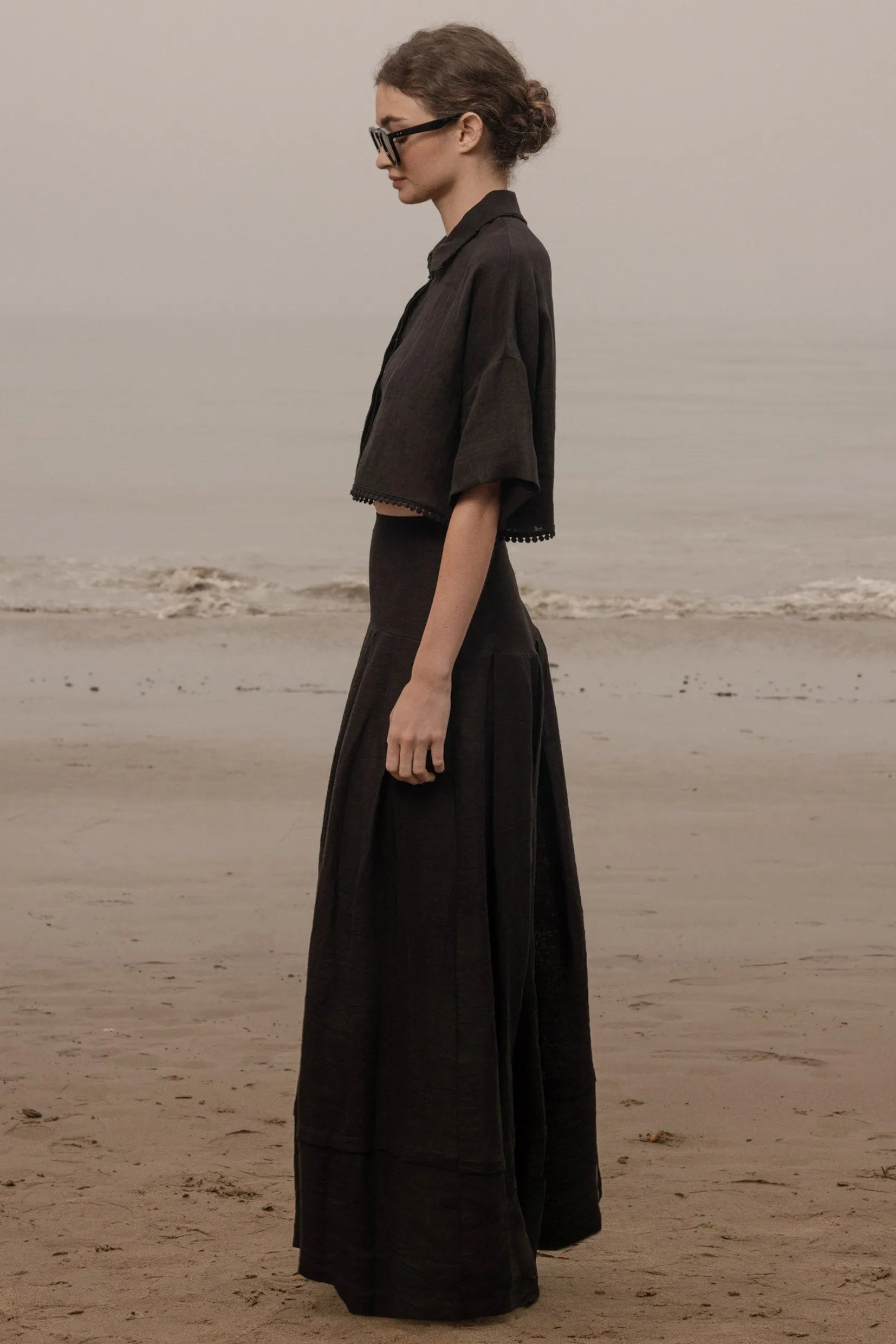 Marbella Skirt - Noir Tissue Linen - Heidi Merrick