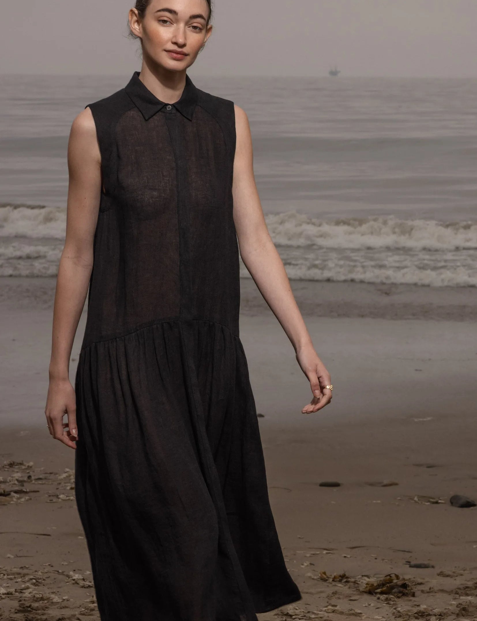 Provence Dress - Noir Tissue Linen - Heidi Merrick