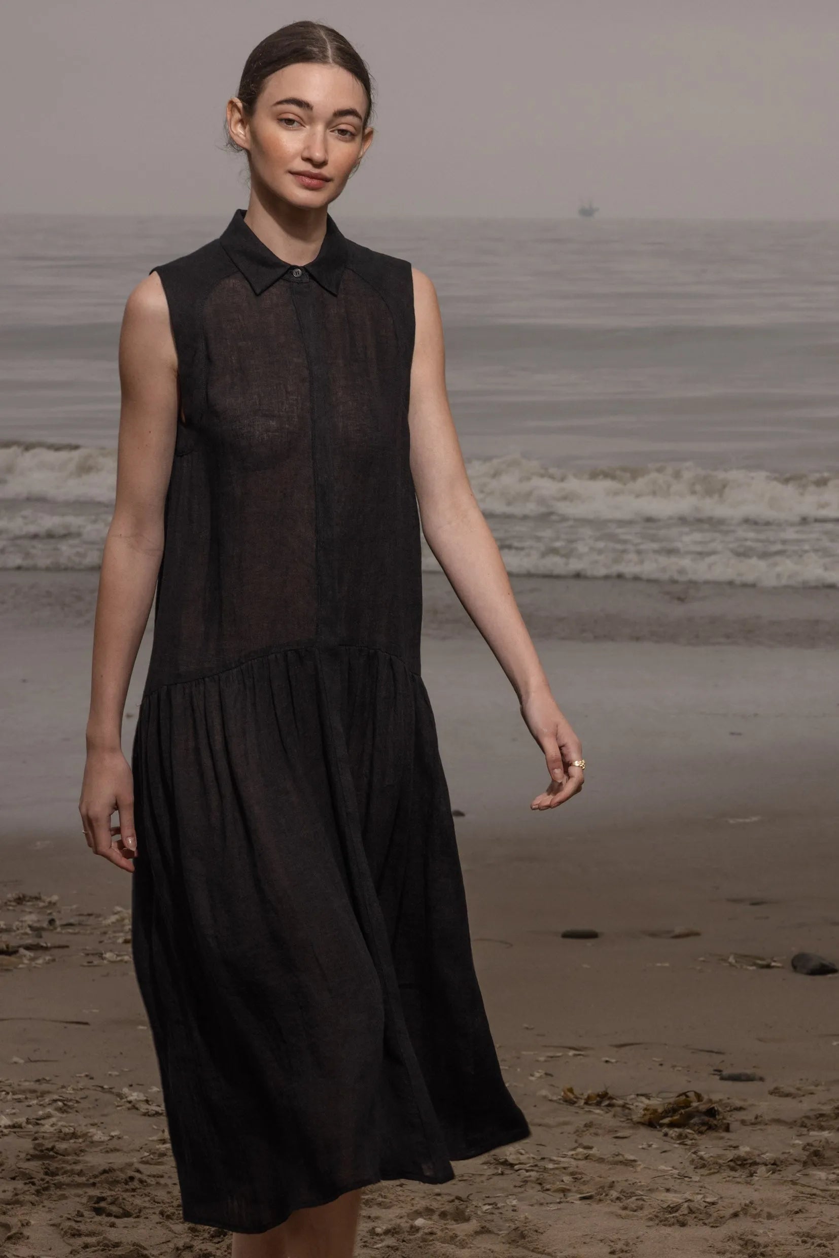 Provence Dress - Noir Tissue Linen - Heidi Merrick