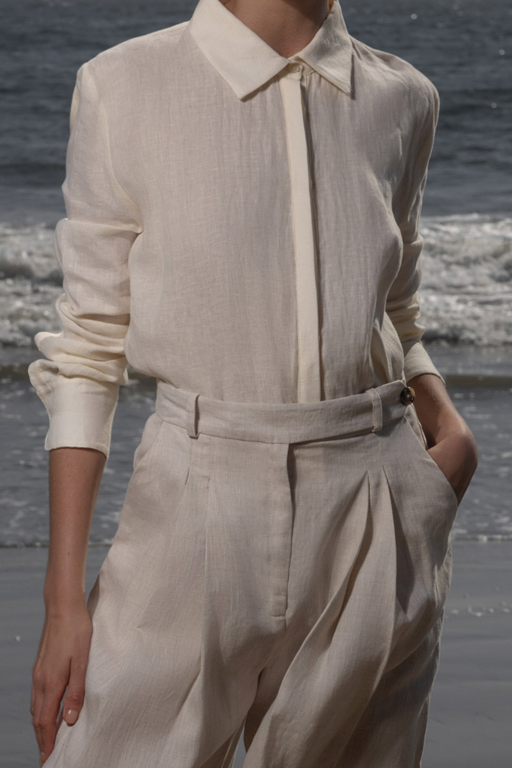 Ami Shirt - Ivory Tissue Linen - Heidi Merrick