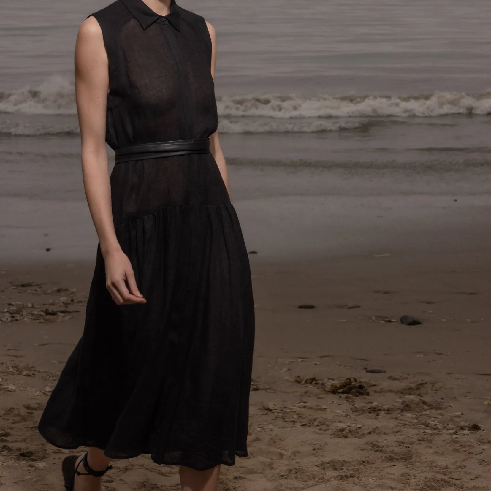 Provence Dress - Noir Tissue Linen - Heidi Merrick