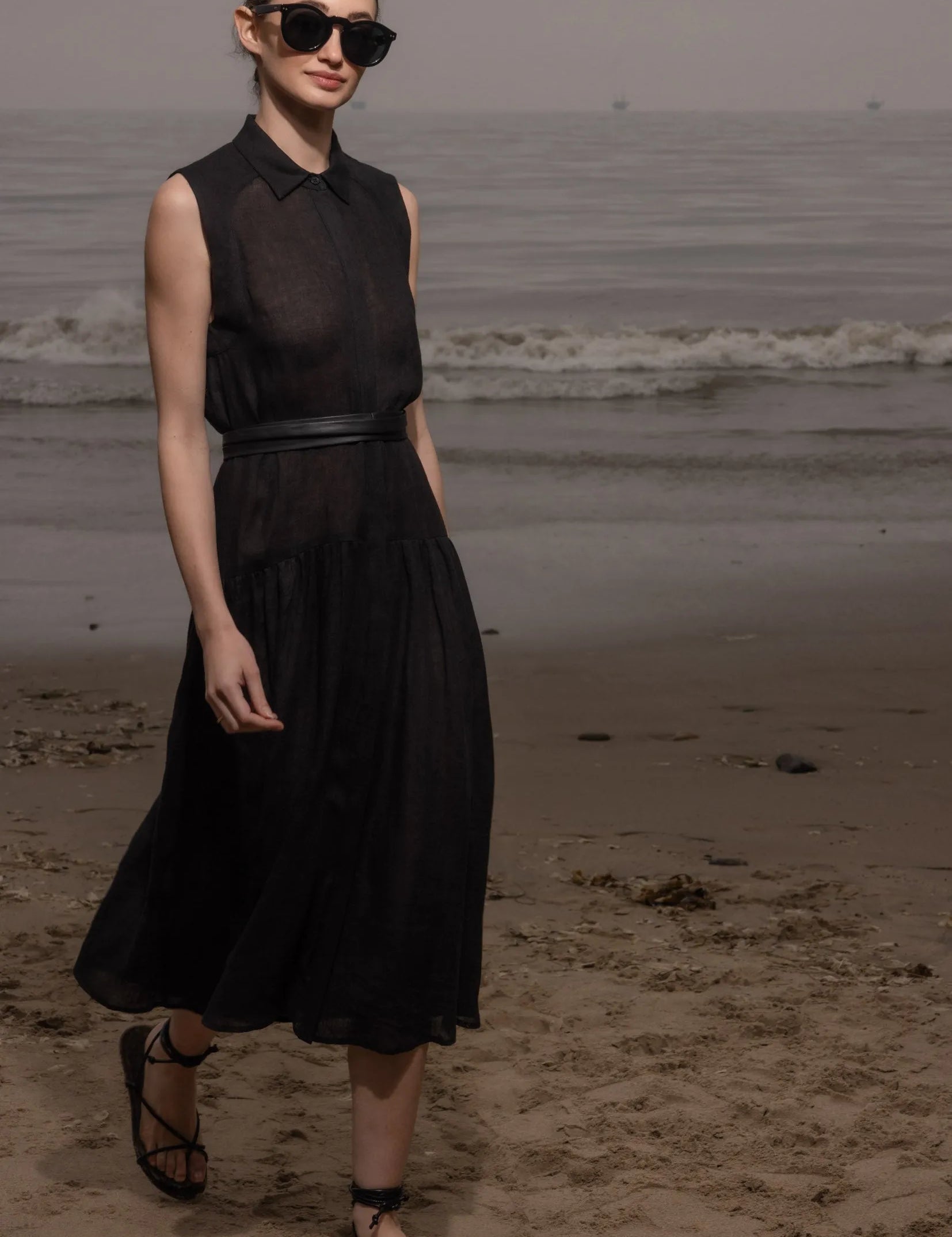 Provence Dress - Noir Tissue Linen - Heidi Merrick