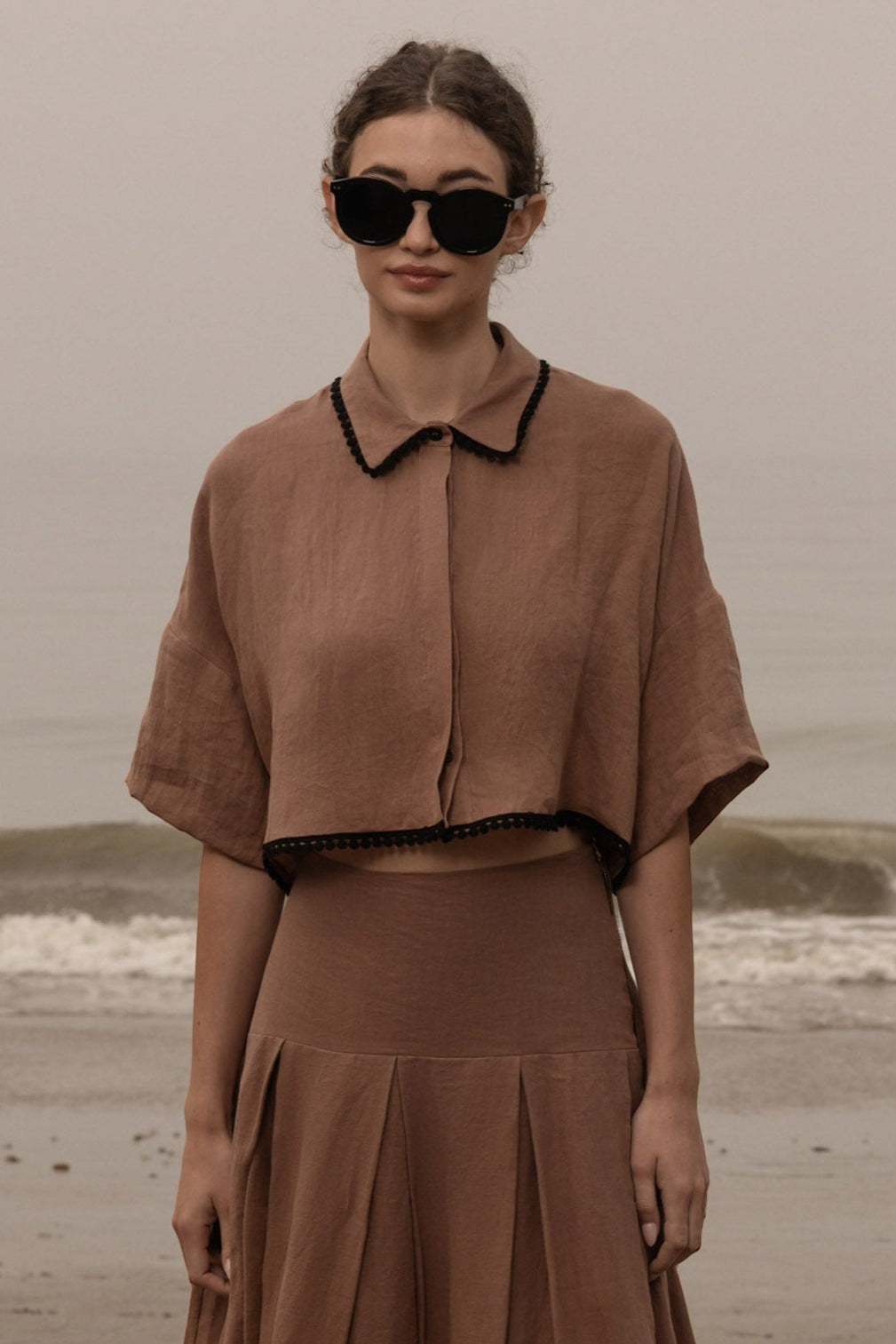 Castella Top - Sable Tissue Linen - Heidi Merrick