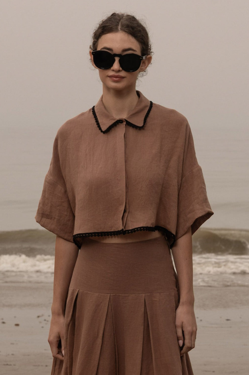 Castella Top - Sable Tissue Linen - Heidi Merrick