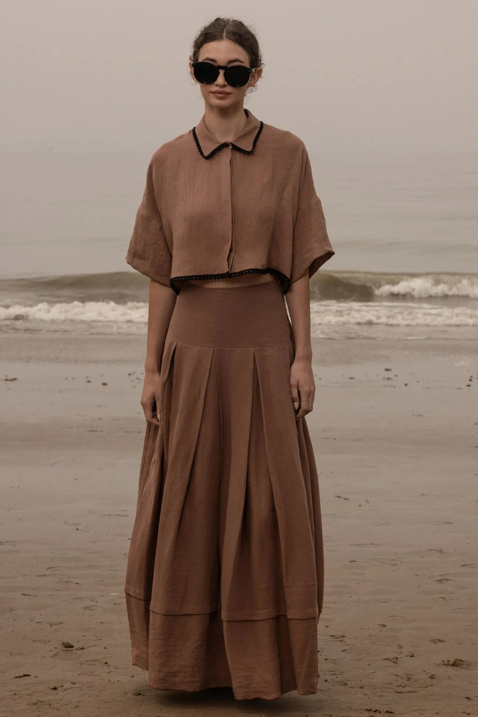 Marbella Skirt - Sable Tissue Linen - Heidi Merrick