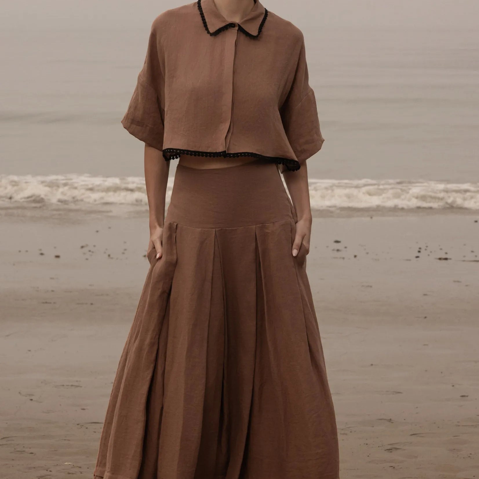 Marbella Skirt - Sable Tissue Linen - Heidi Merrick