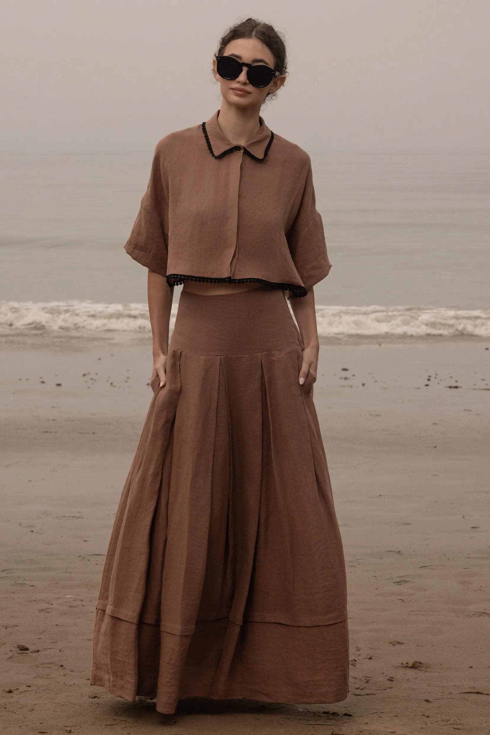 Marbella Skirt - Sable Tissue Linen - Heidi Merrick