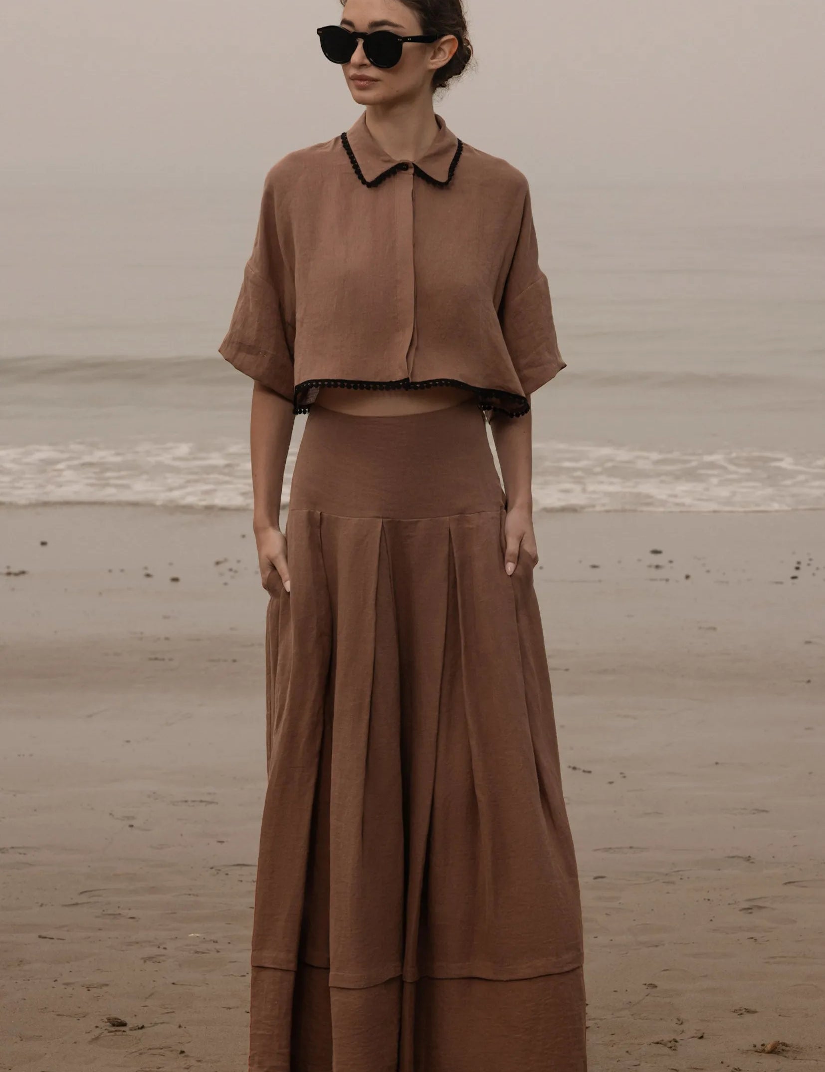 Marbella Skirt - Sable Tissue Linen - Heidi Merrick