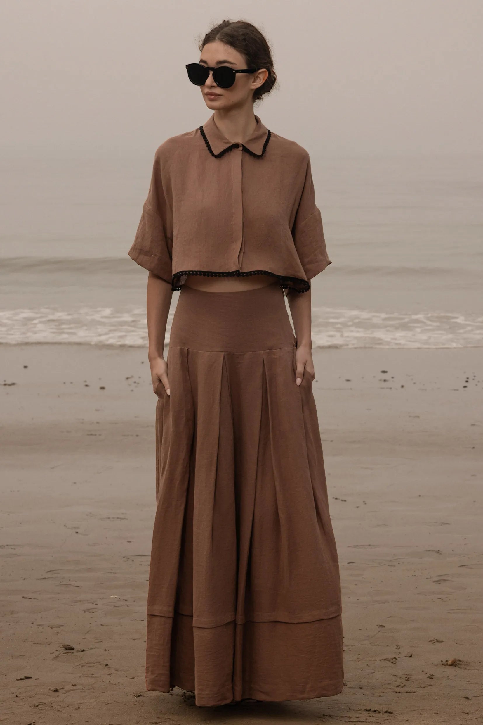 Marbella Skirt - Sable Tissue Linen - Heidi Merrick