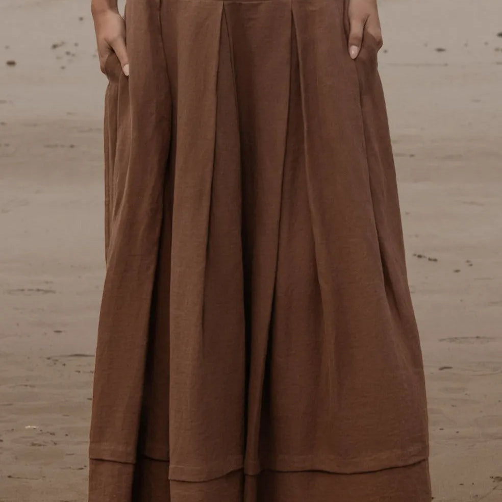 Marbella Skirt - Sable Tissue Linen - Heidi Merrick