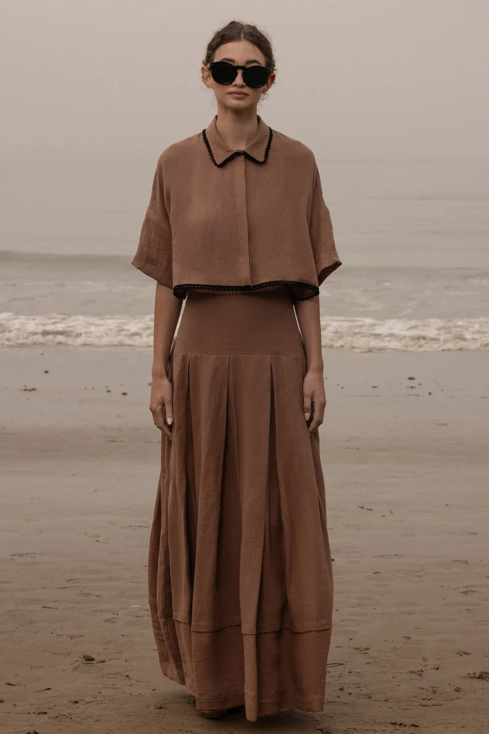 Marbella Skirt - Sable Tissue Linen - Heidi Merrick