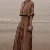 Marbella Skirt - Sable Tissue Linen - Heidi Merrick