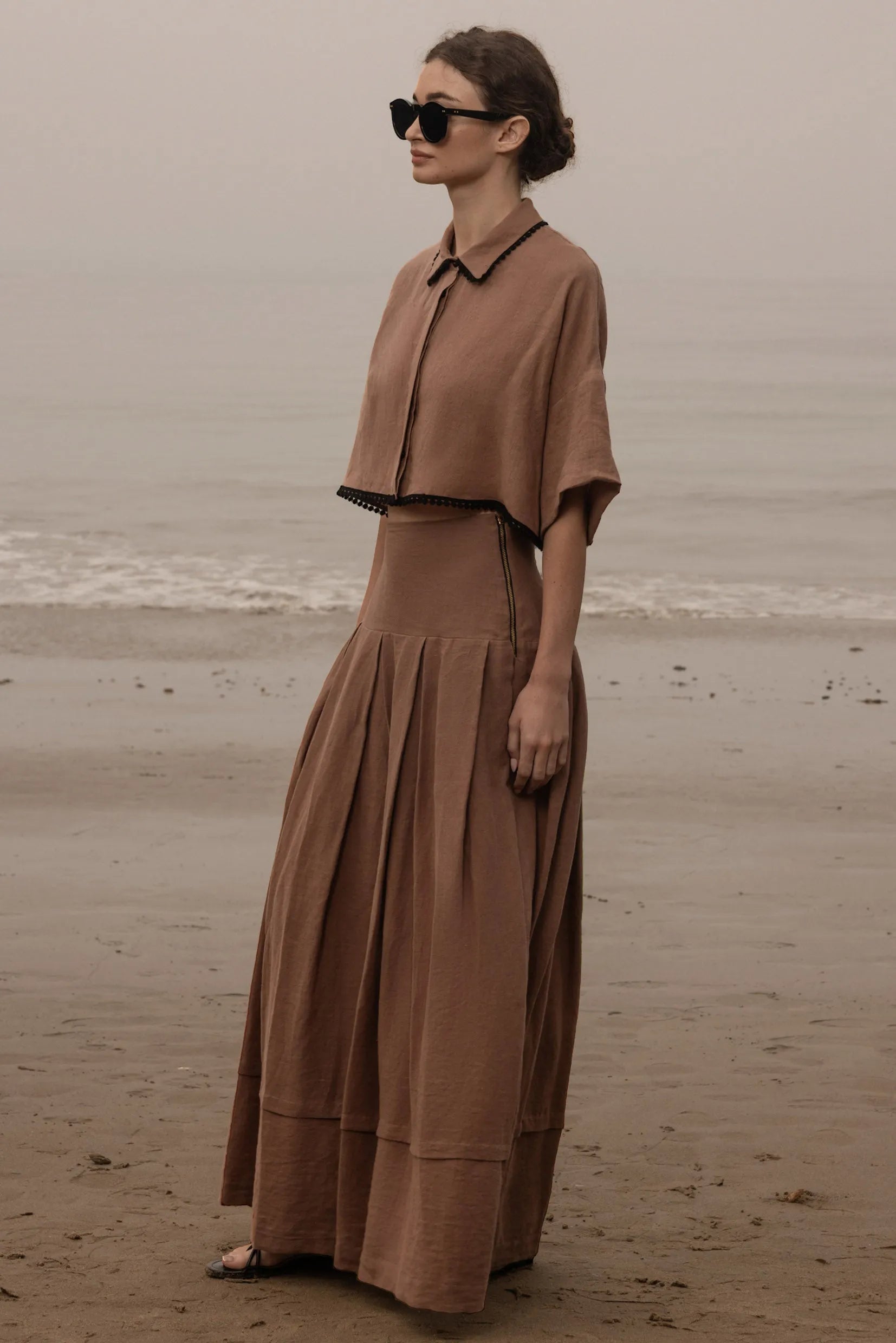 Marbella Skirt - Sable Tissue Linen - Heidi Merrick