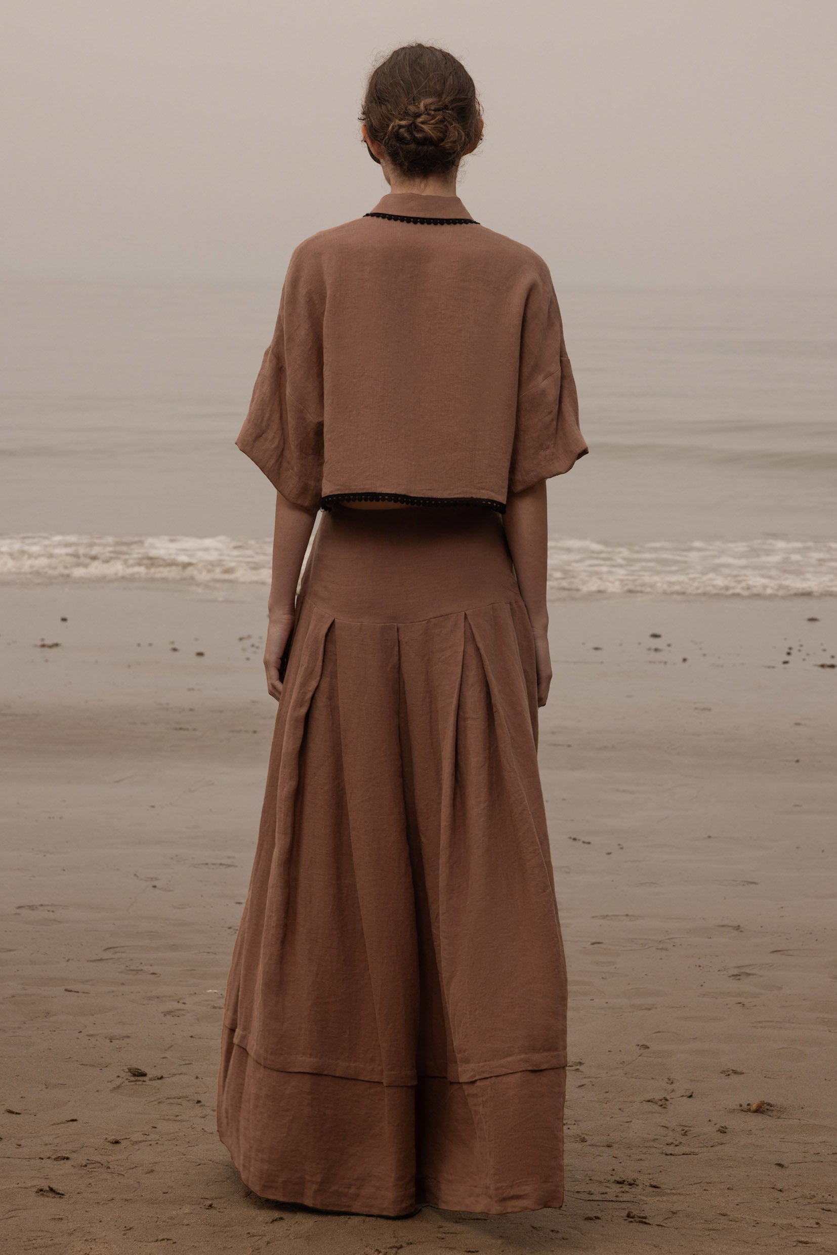 Marbella Skirt - Sable Tissue Linen - Heidi Merrick