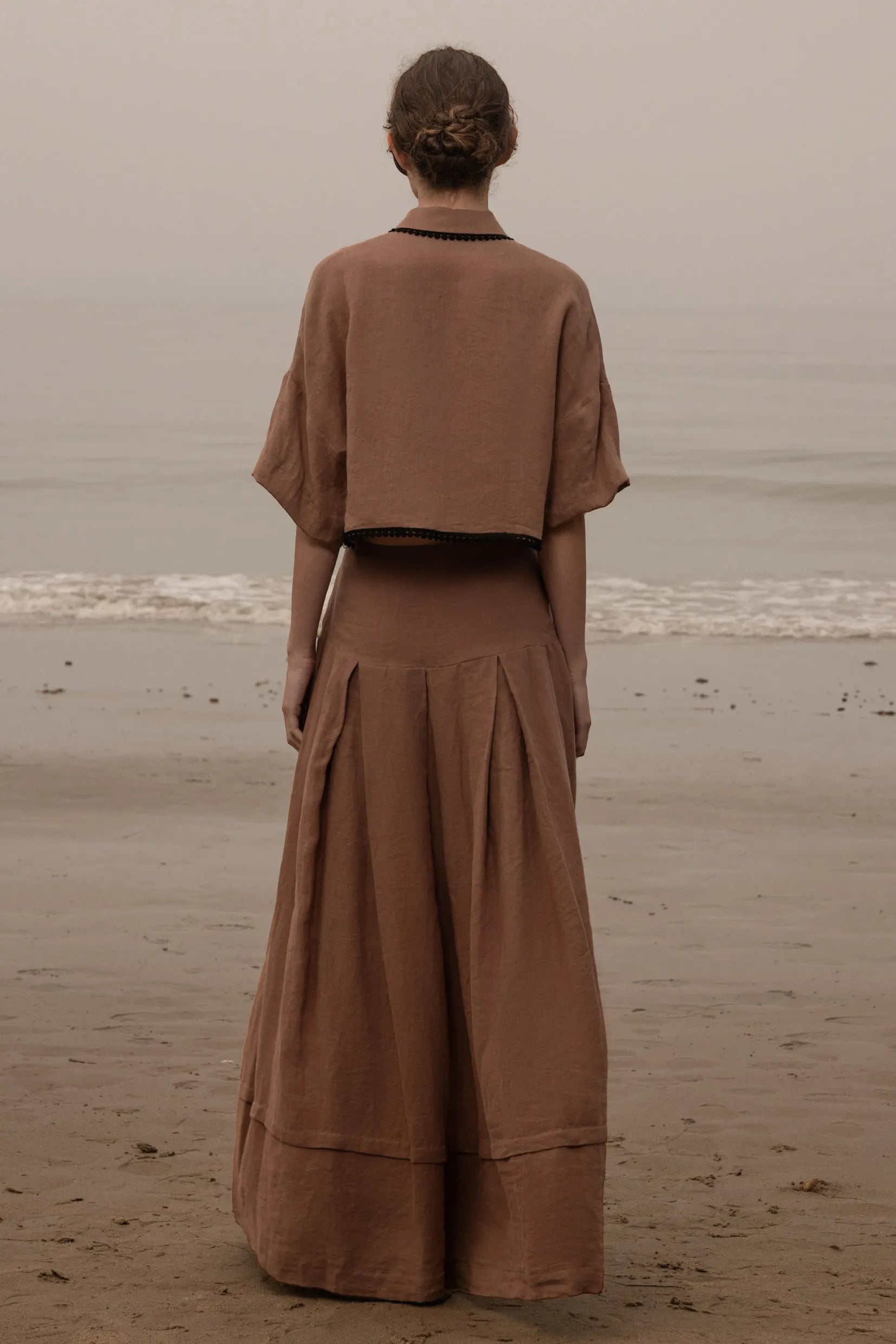 Marbella Skirt - Sable Tissue Linen - Heidi Merrick