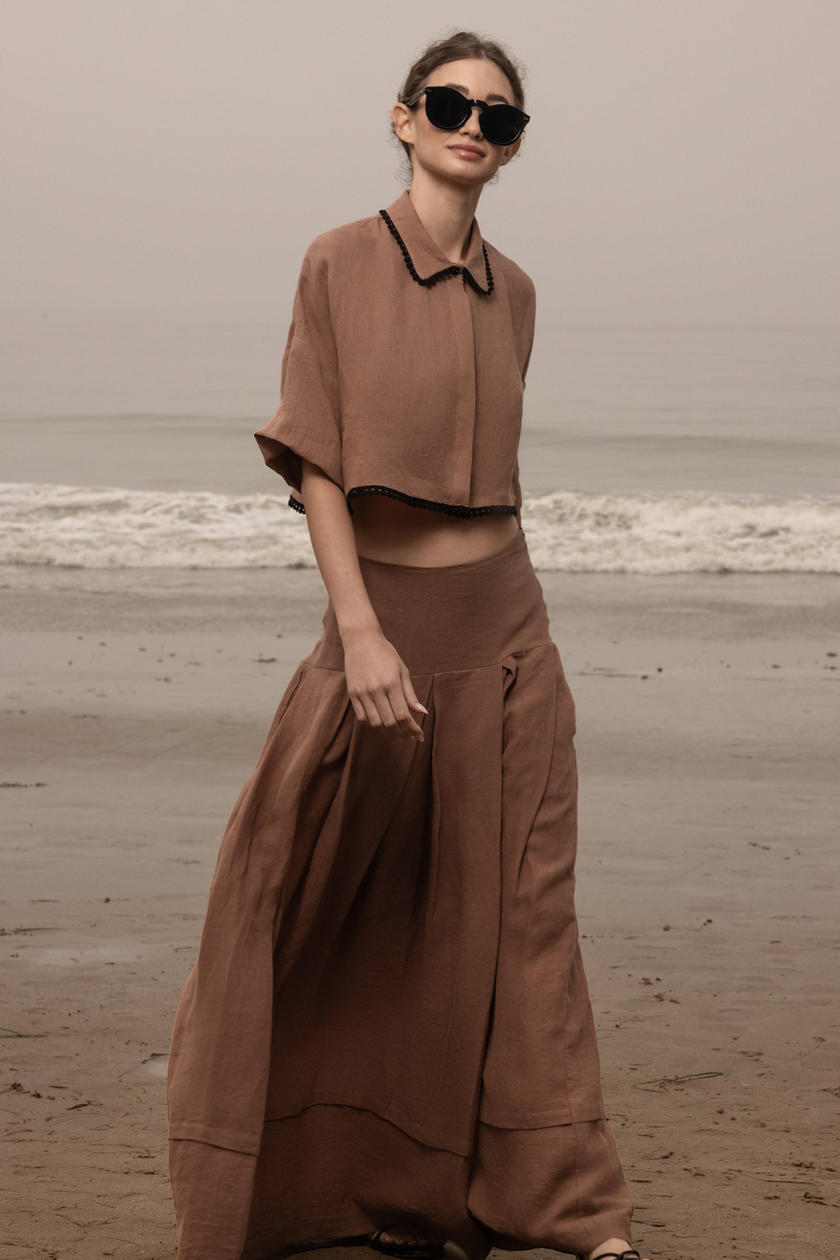 Castella Top - Sable Tissue Linen - Heidi Merrick