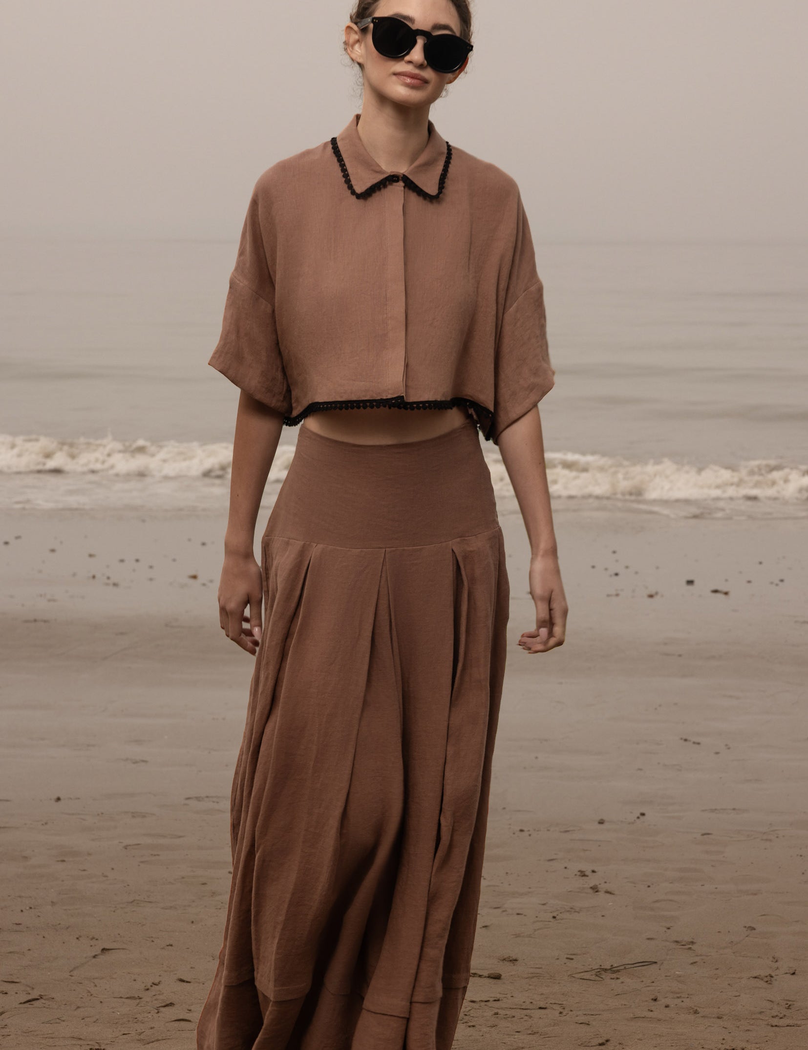 Marbella Skirt - Sable Tissue Linen - Heidi Merrick