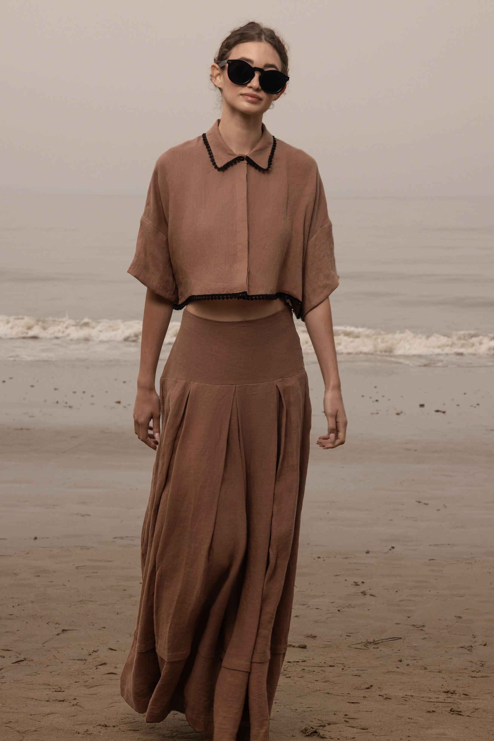 Marbella Skirt - Sable Tissue Linen - Heidi Merrick