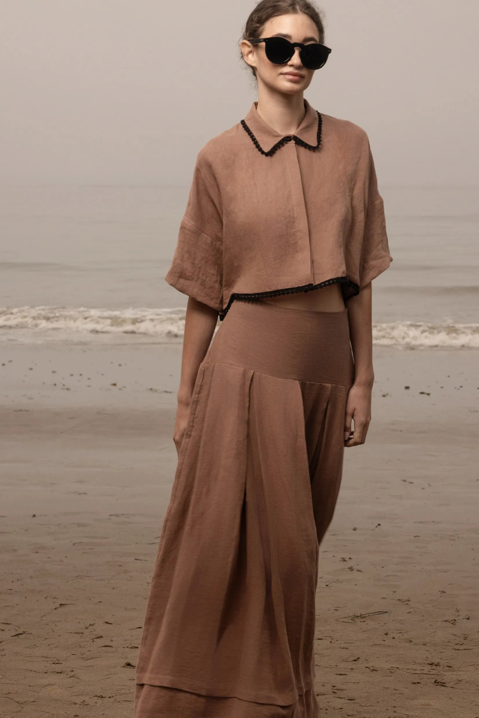 Marbella Skirt - Sable Tissue Linen - Heidi Merrick