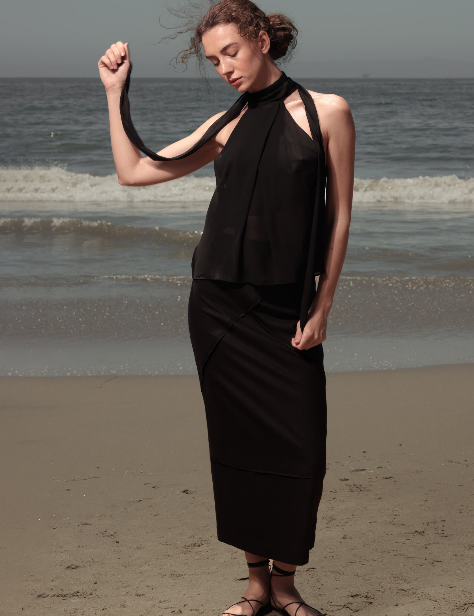 Geometry Skirt - Black Silk Noil - Heidi Merrick