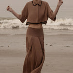 Marbella Skirt - Sable Tissue Linen - Heidi Merrick