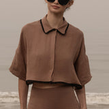 Castella Top - Sable Tissue Linen - Heidi Merrick