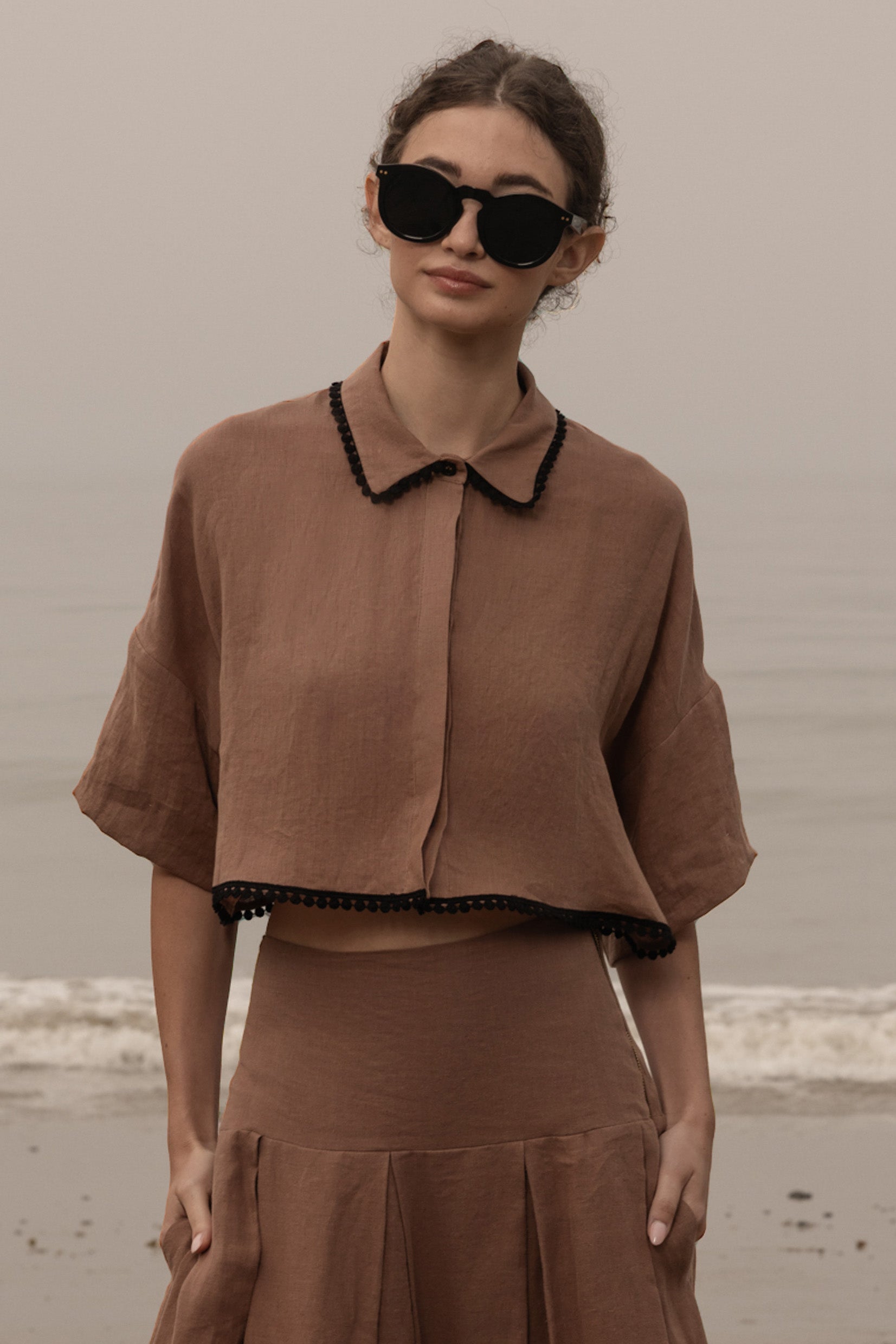 Castella Top - Sable Tissue Linen - Heidi Merrick