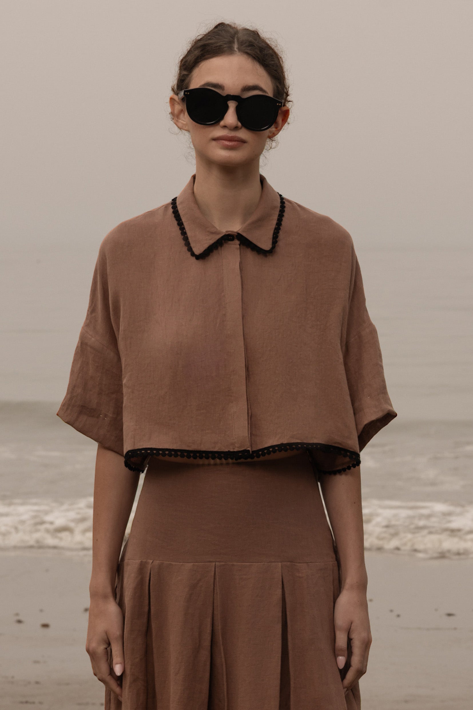Castella Top - Sable Tissue Linen - Heidi Merrick