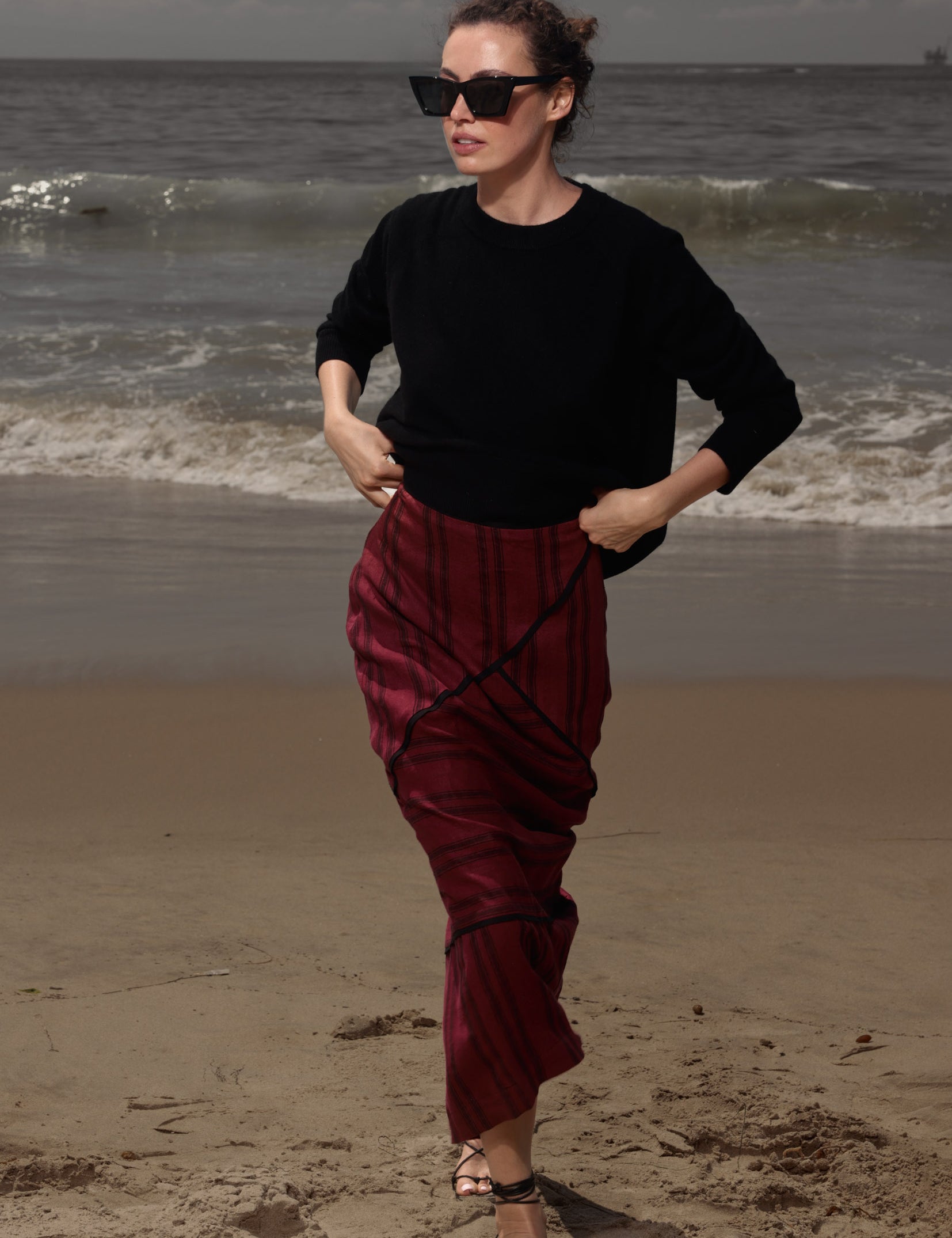 Geometry Skirt - Burgundy Moroccan Stripe - Heidi Merrick