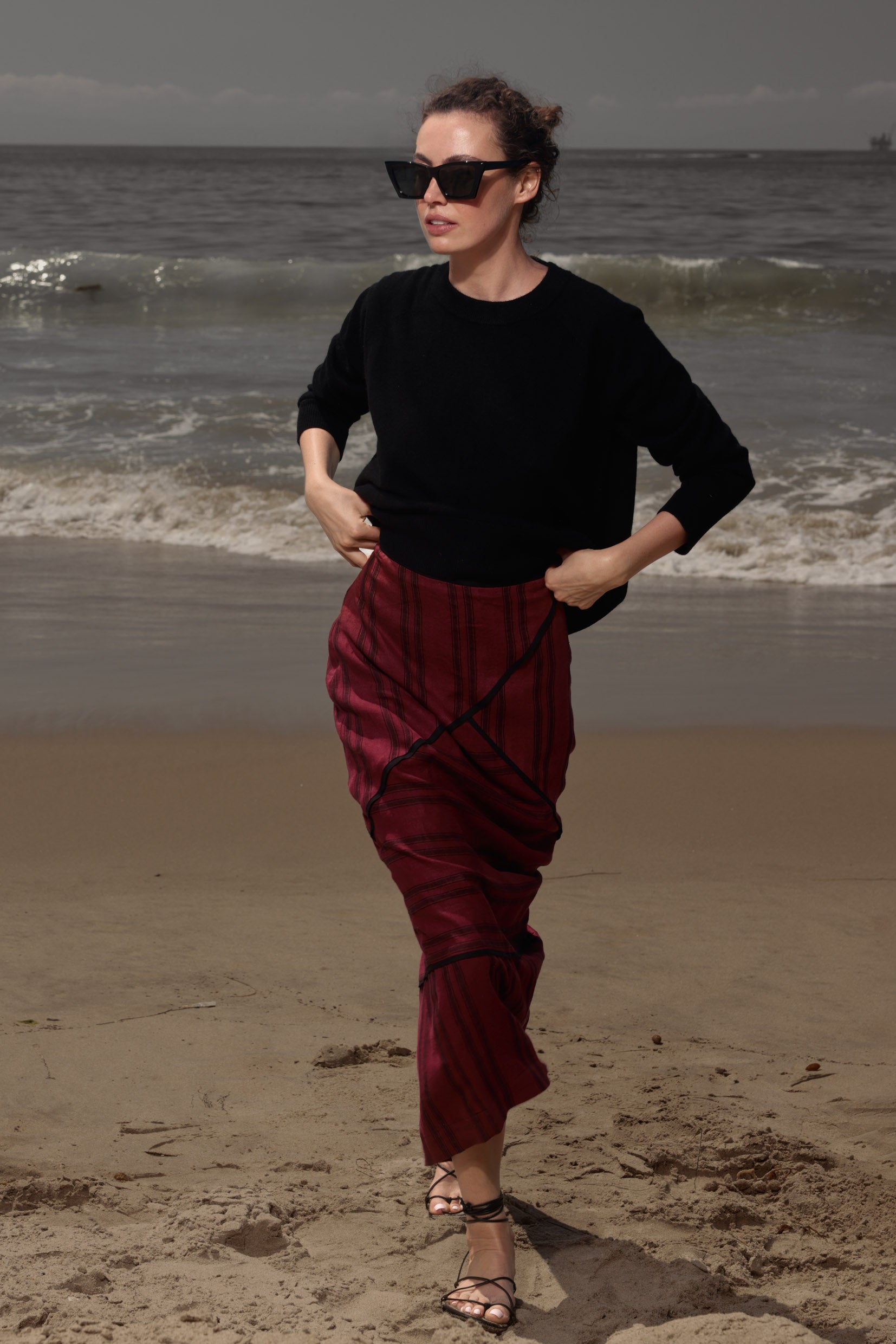 Geometry Skirt - Burgundy Moroccan Stripe - Heidi Merrick