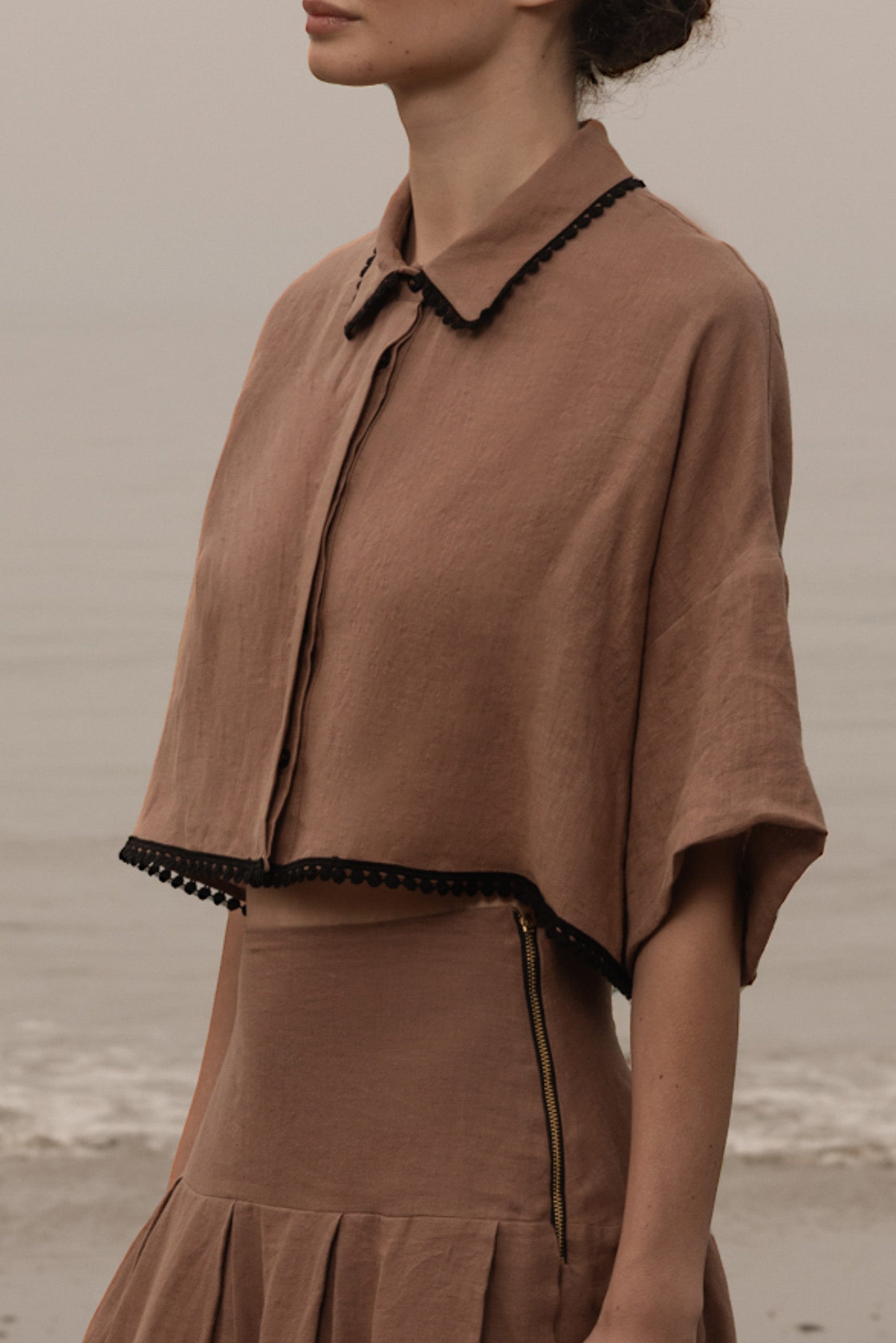 Castella Top - Sable Tissue Linen - Heidi Merrick