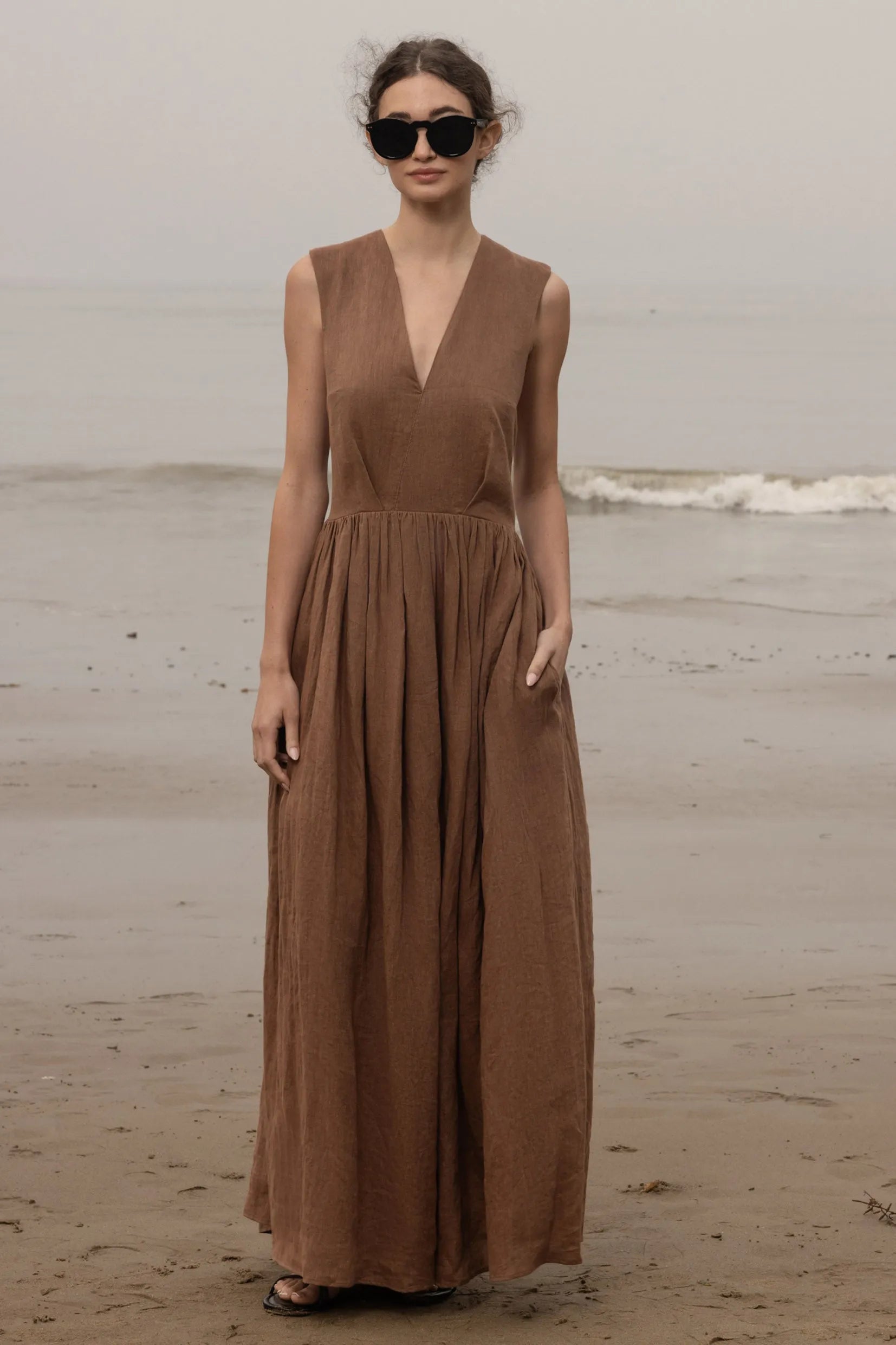 Corsica Dress - Sable Tissue Linen - Heidi Merrick