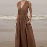 Corsica Dress - Sable Tissue Linen - Heidi Merrick