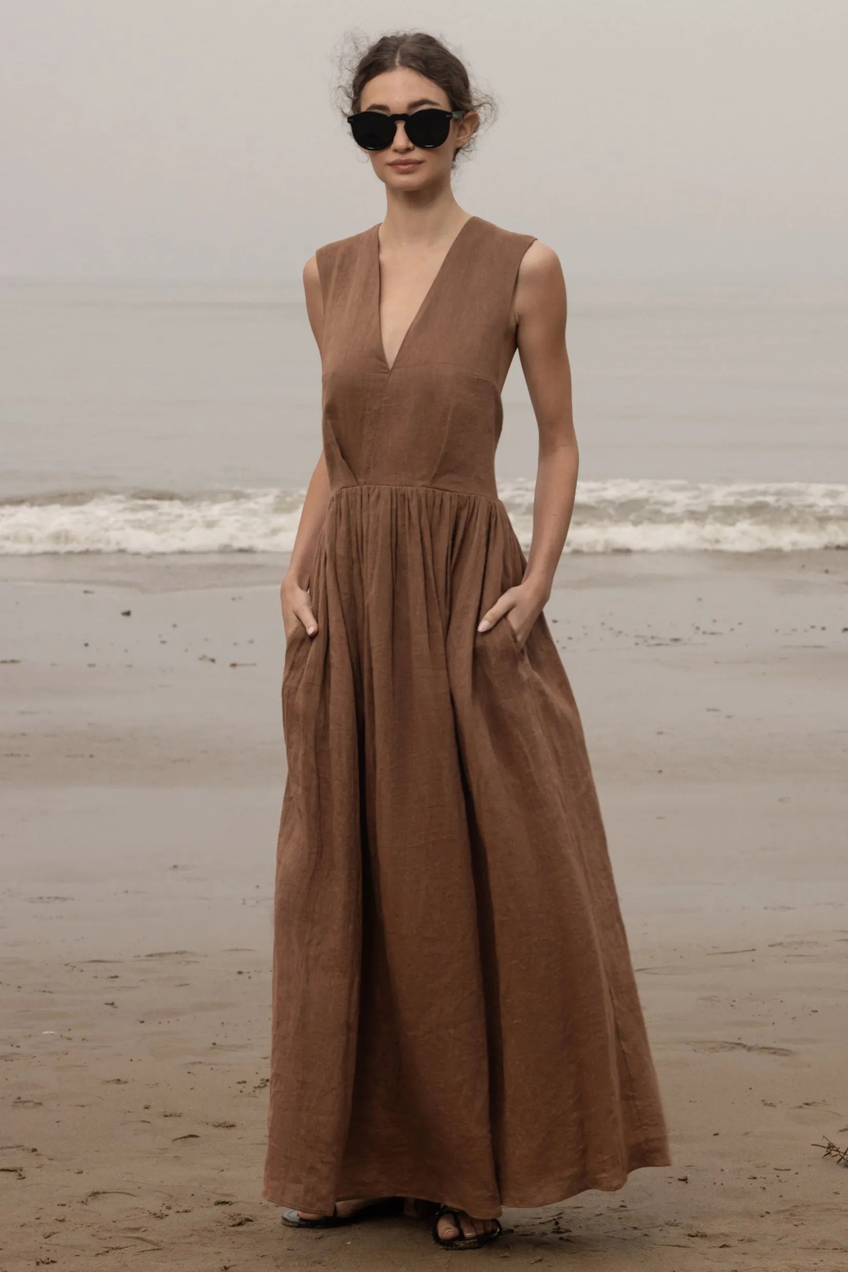Corsica Dress - Sable Tissue Linen - Heidi Merrick